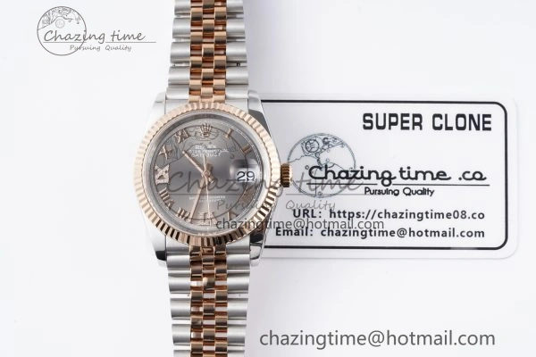 Effortless DateJust 36 SS RG 126231 JDF RG Plated 904L Steel Gray Dial Roman Markers on Jubilee Bracelet V 1748