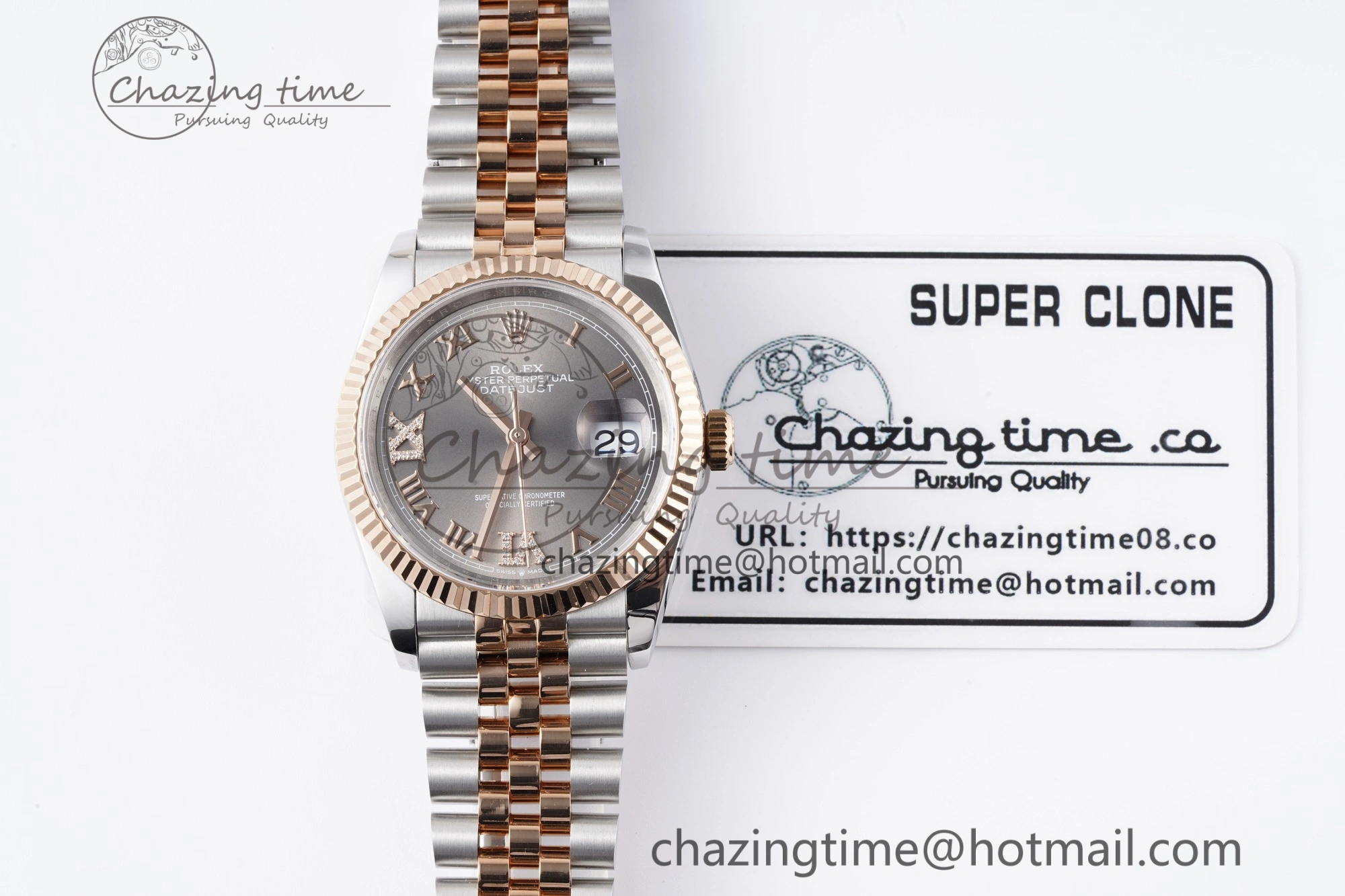 Effortless DateJust 36 SS RG 126231 JDF RG Plated 904L Steel Gray Dial Roman Markers on Jubilee Bracelet V 1748