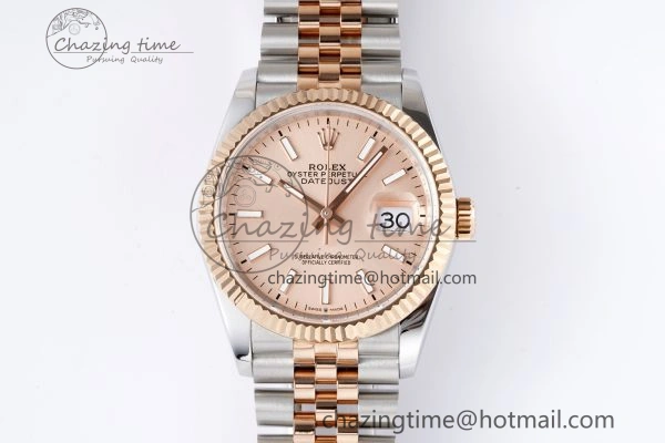 DateJust 36 SS RG 126231 JDF RG Plated 904L Steel RG Dial Stick Markers on Jubilee Bracelet V Upgraded 1750