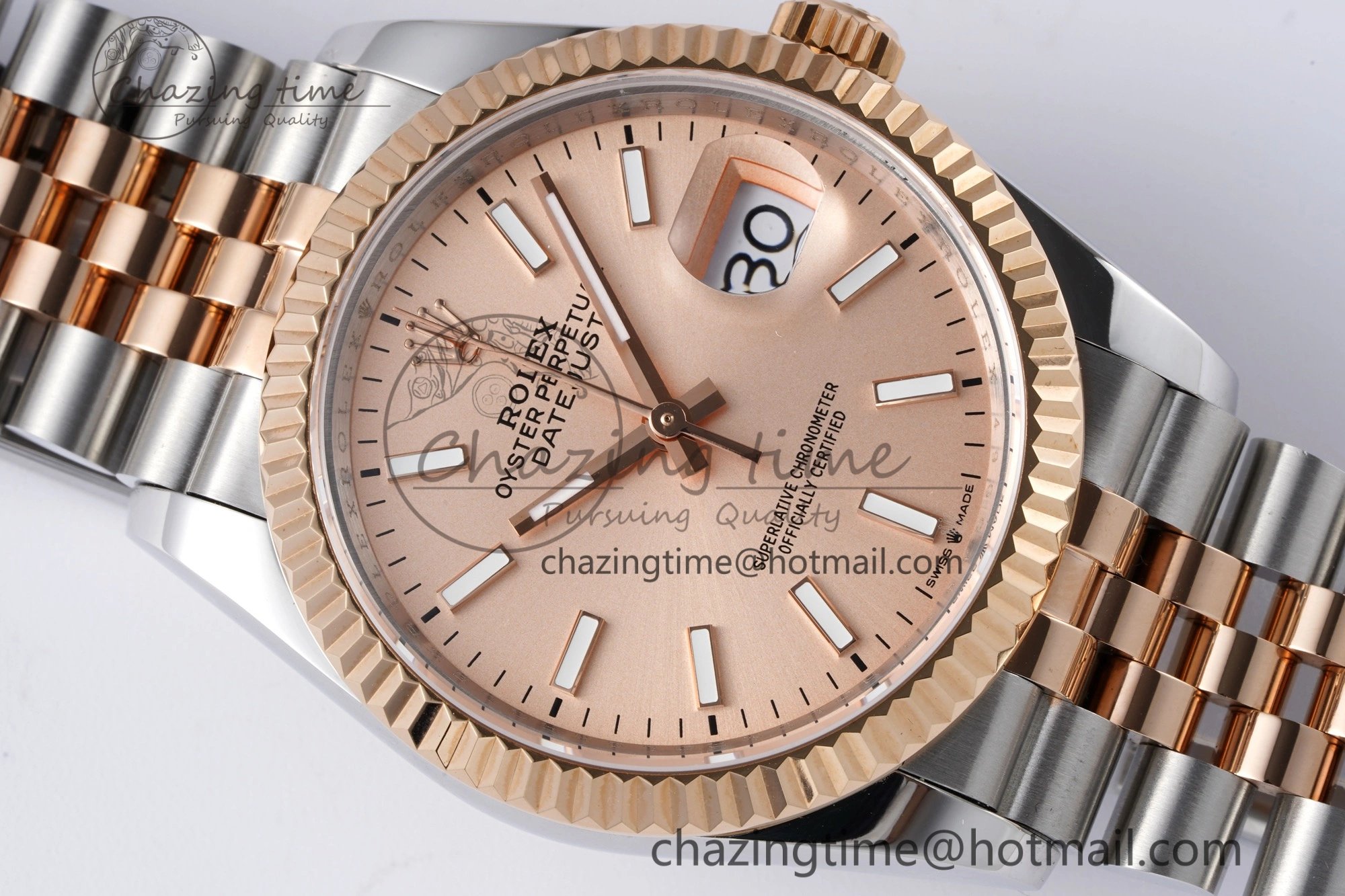 DateJust 36 SS RG 126231 JDF RG Plated 904L Steel RG Dial Stick Markers on Jubilee Bracelet V Upgraded 1750