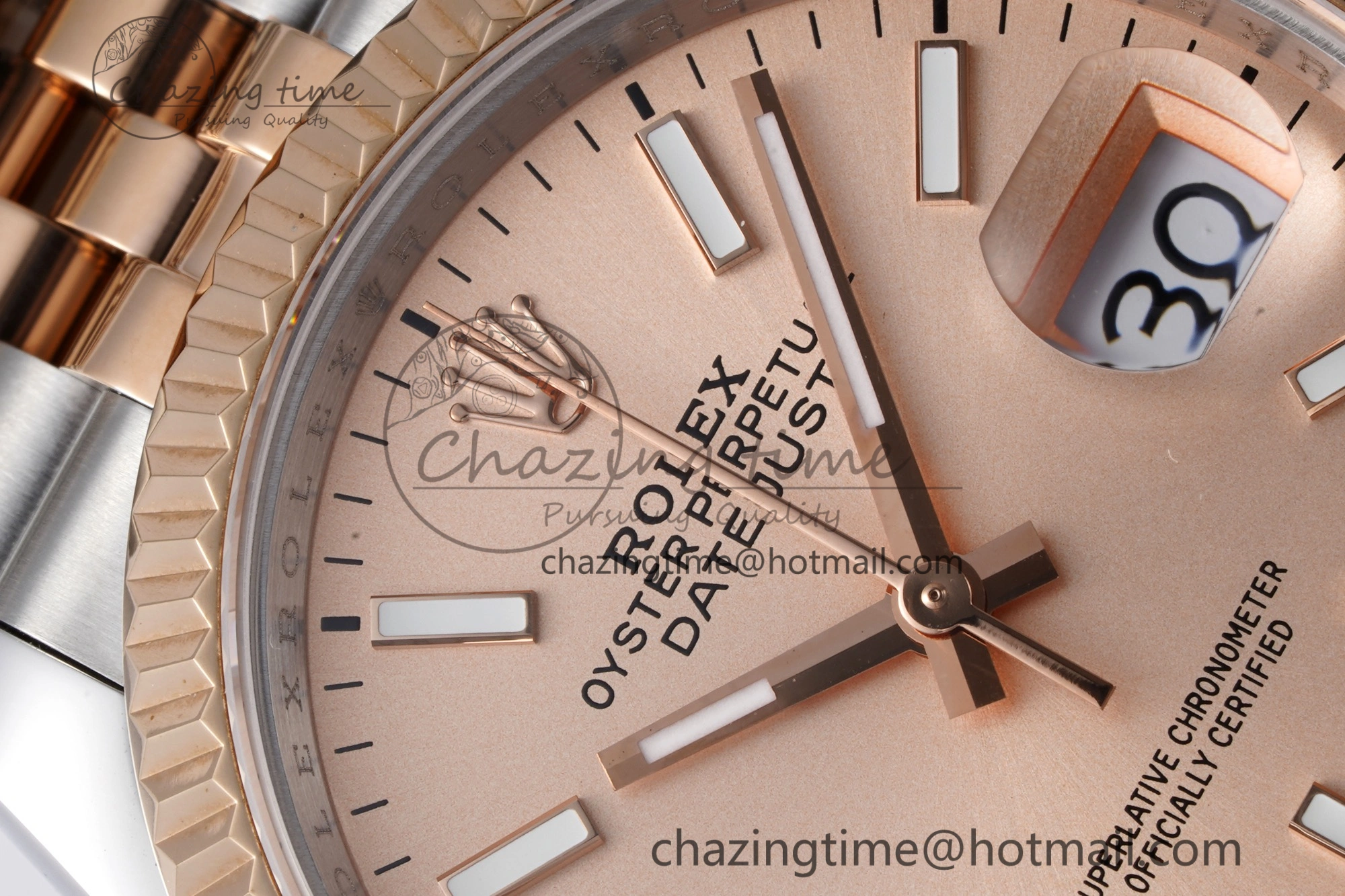 DateJust 36 SS RG 126231 JDF RG Plated 904L Steel RG Dial Stick Markers on Jubilee Bracelet V Upgraded 1750