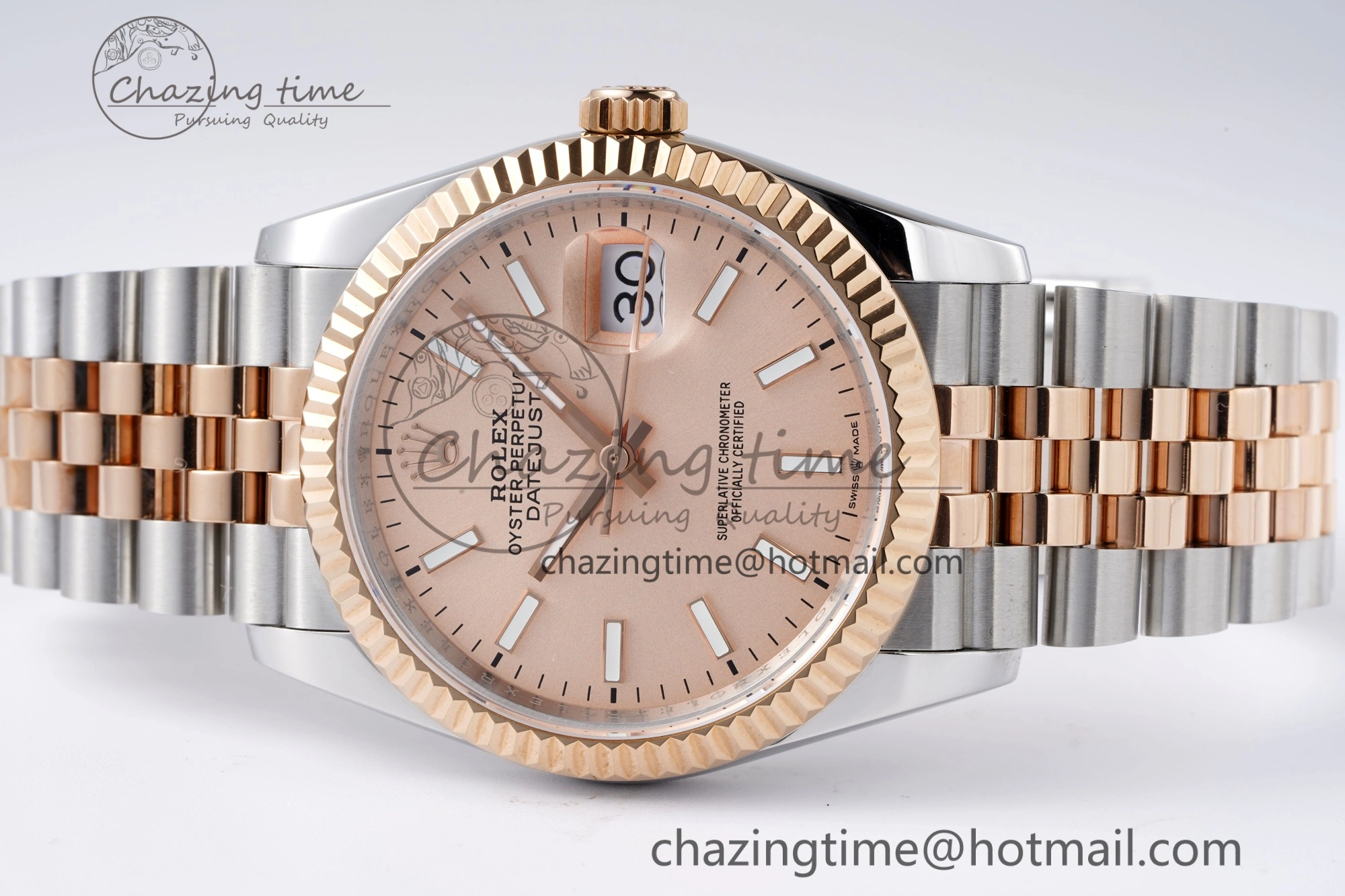 DateJust 36 SS RG 126231 JDF RG Plated 904L Steel RG Dial Stick Markers on Jubilee Bracelet V Upgraded 1750