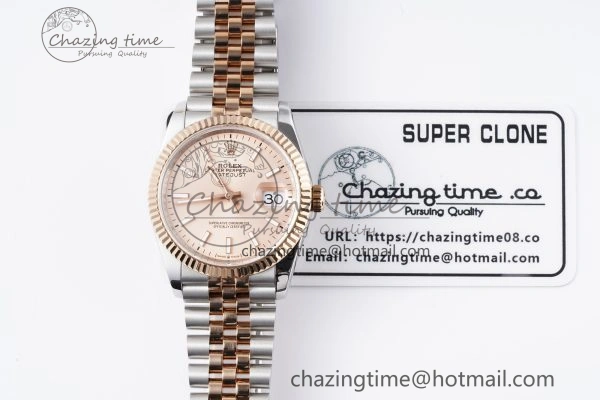 DateJust 36 SS RG 126231 JDF RG Plated 904L Steel RG Dial Stick Markers on Jubilee Bracelet V Upgraded 1750