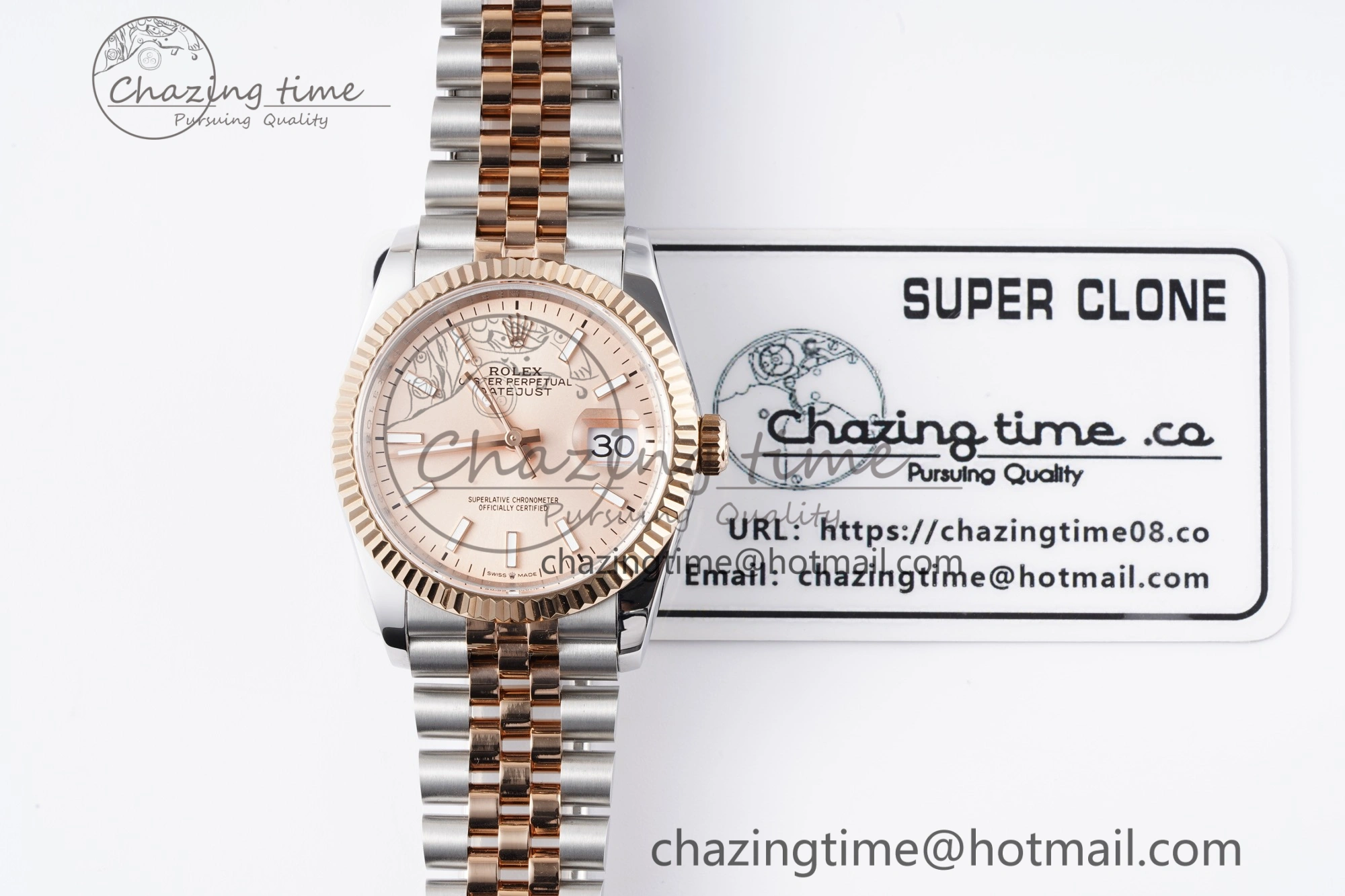 DateJust 36 SS RG 126231 JDF RG Plated 904L Steel RG Dial Stick Markers on Jubilee Bracelet V Upgraded 1750