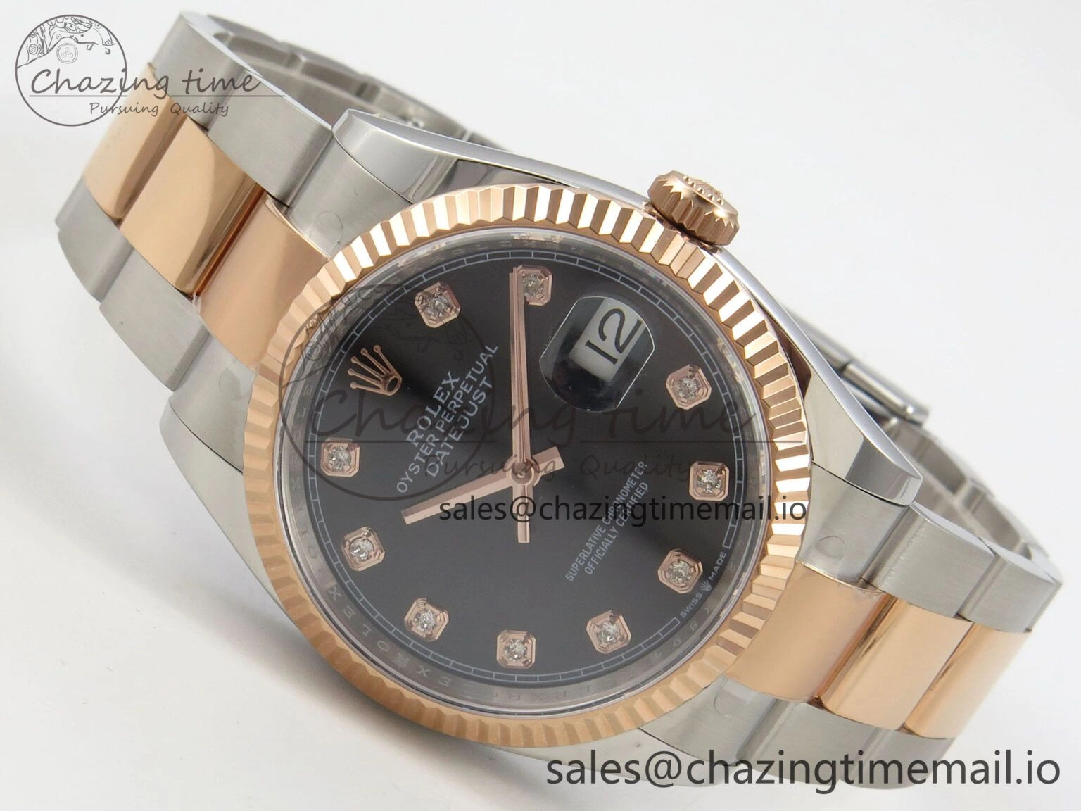 DateJust 36 SS RG ARF 1:1 Best Edition 904L Steel Black Diamonds Dial on Oyster Bracelet SH Attractive 76