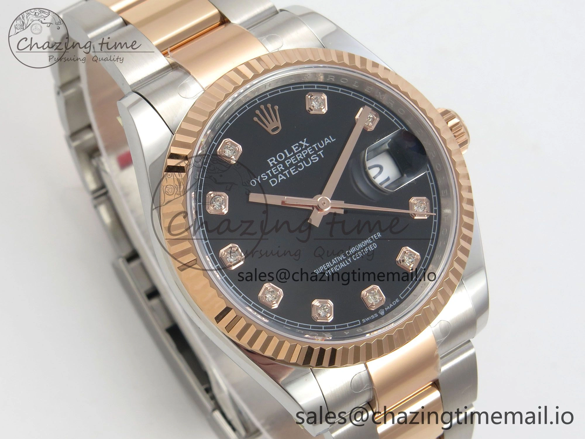 DateJust 36 SS RG ARF 1:1 Best Edition 904L Steel Black Diamonds Dial on Oyster Bracelet SH Attractive 76