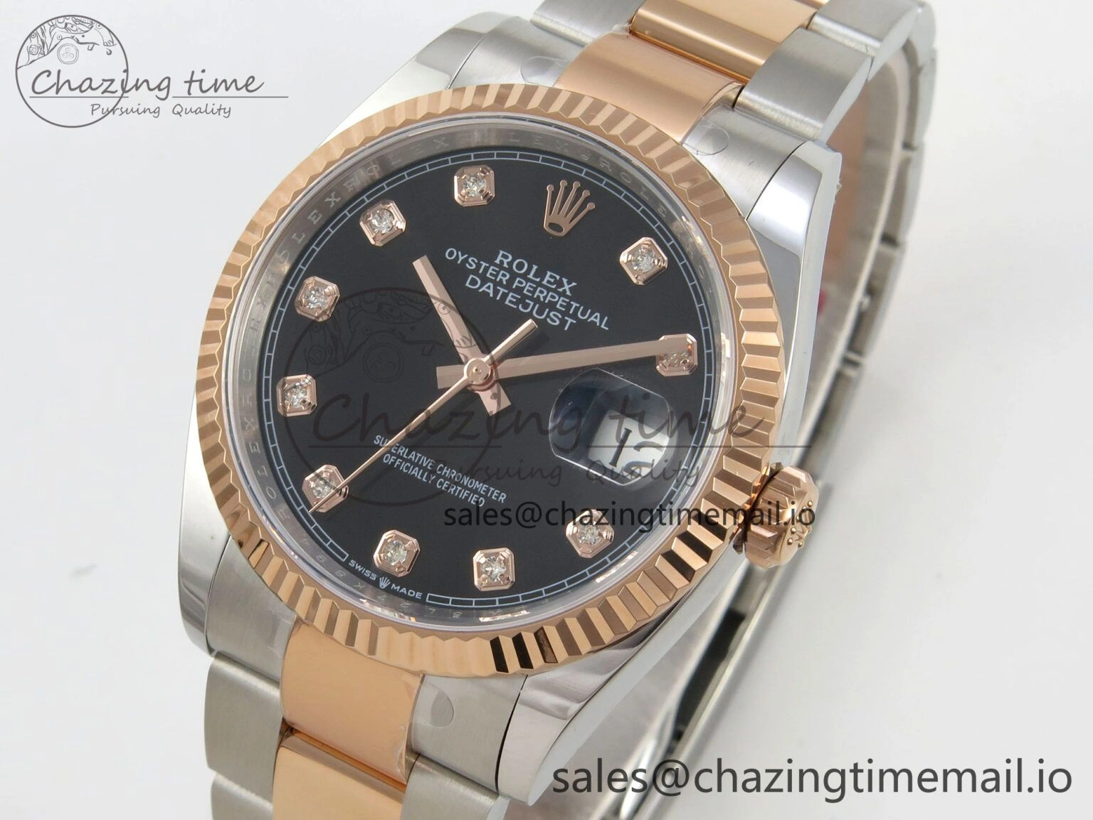 DateJust 36 SS RG ARF 1:1 Best Edition 904L Steel Black Diamonds Dial on Oyster Bracelet SH Attractive 76