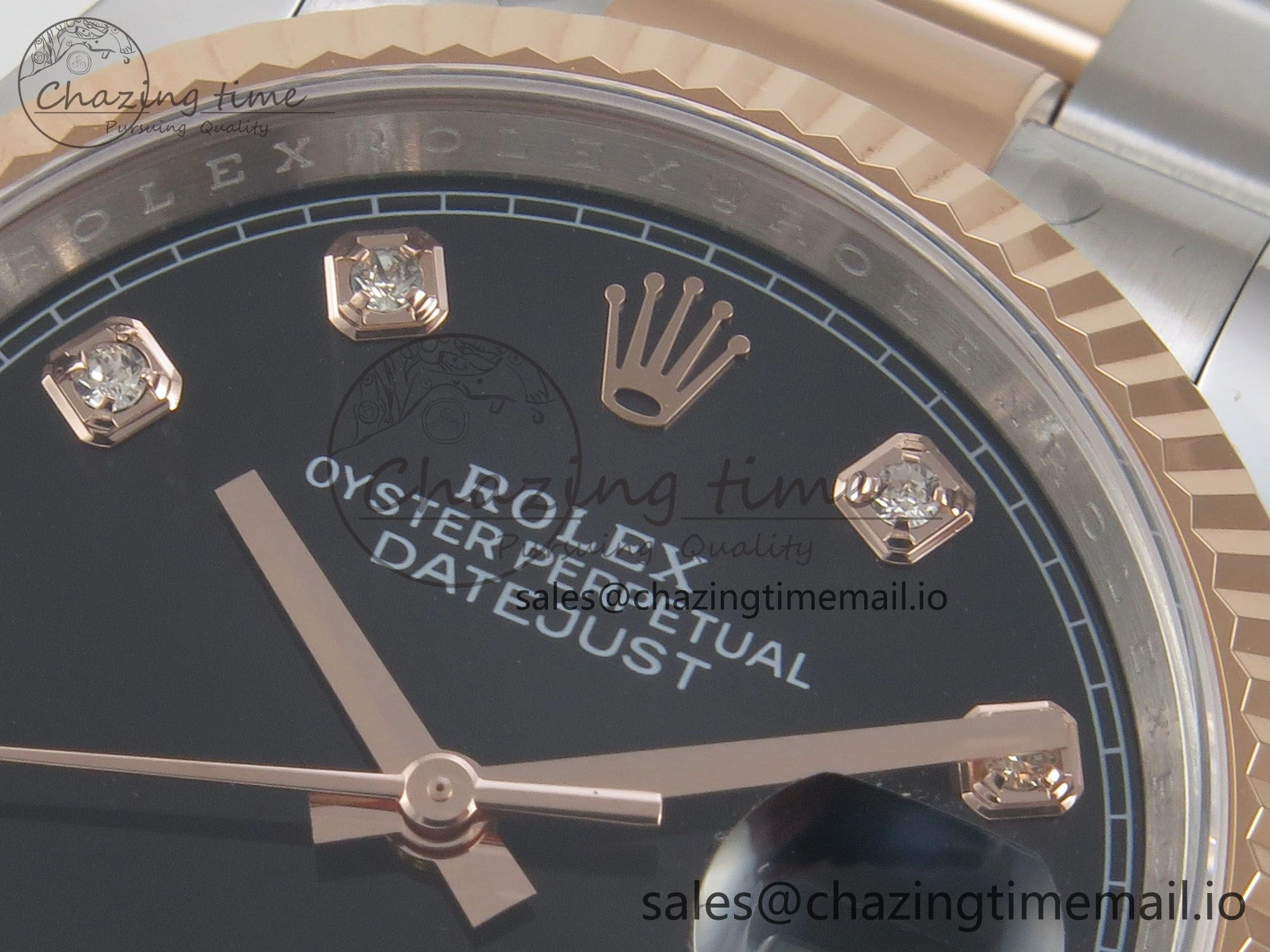 DateJust 36 SS RG ARF 1:1 Best Edition 904L Steel Black Diamonds Dial on Oyster Bracelet SH Attractive 76