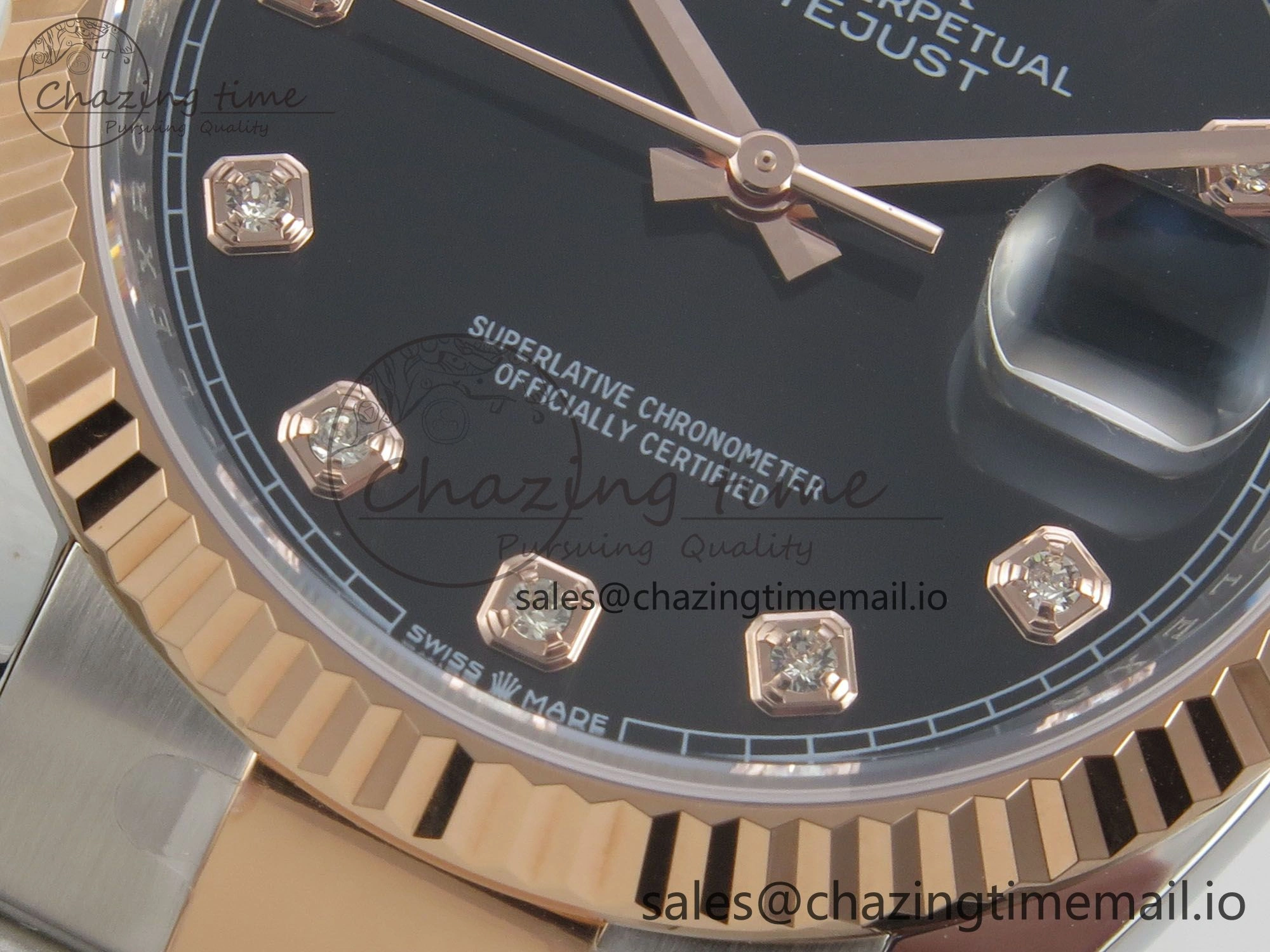 DateJust 36 SS RG ARF 1:1 Best Edition 904L Steel Black Diamonds Dial on Oyster Bracelet SH Attractive 76