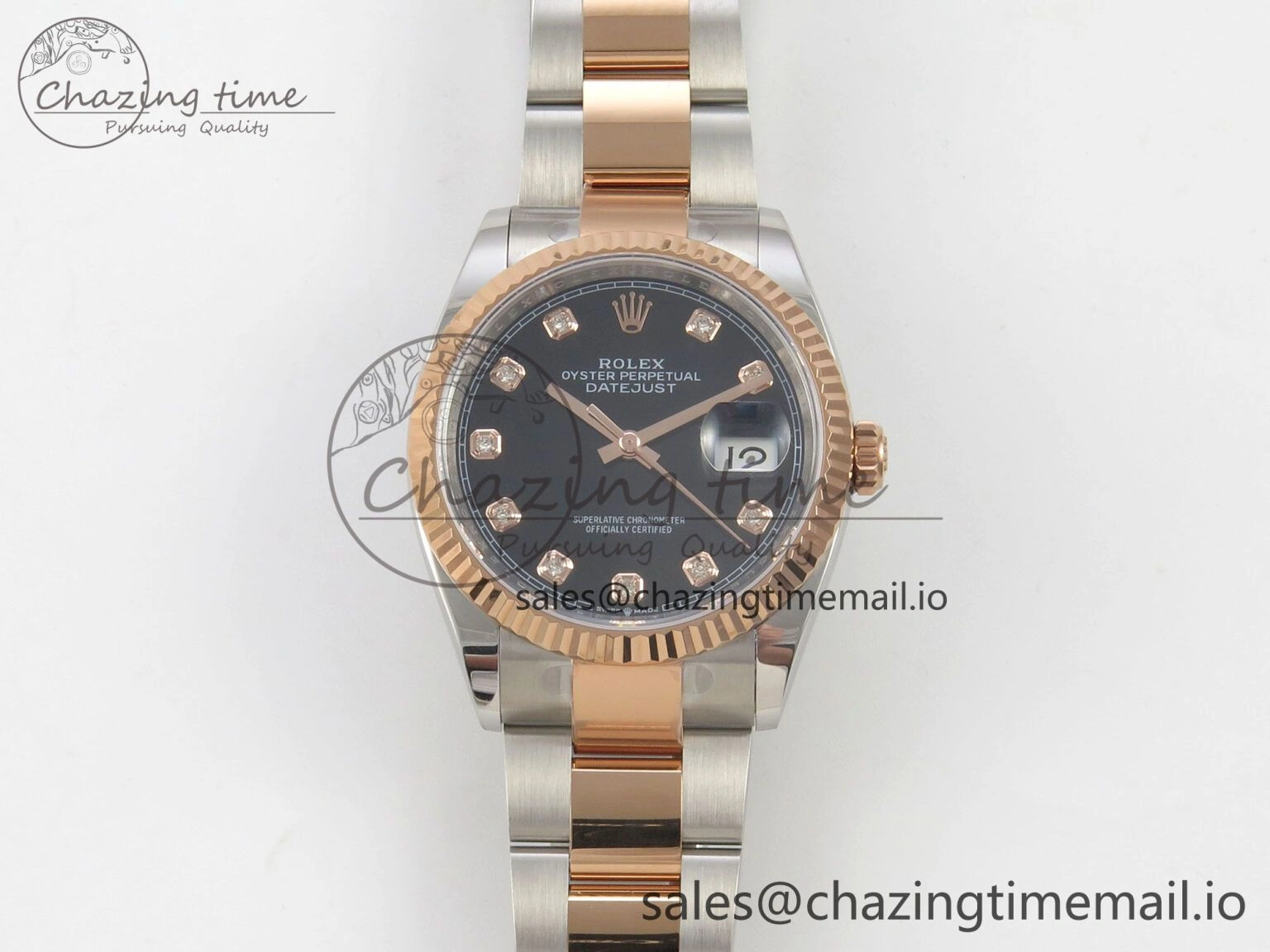 DateJust 36 SS RG ARF 1:1 Best Edition 904L Steel Black Diamonds Dial on Oyster Bracelet SH Attractive 76