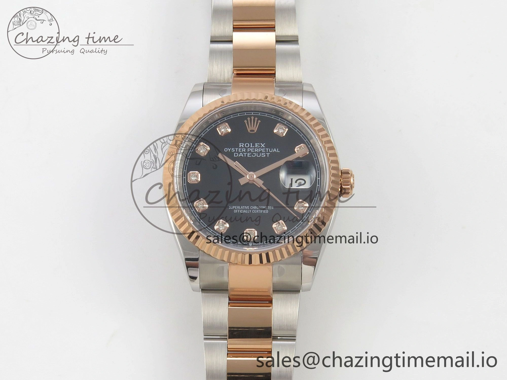 DateJust 36 SS RG ARF 1:1 Best Edition 904L Steel Black Diamonds Dial on Oyster Bracelet SH Attractive 76