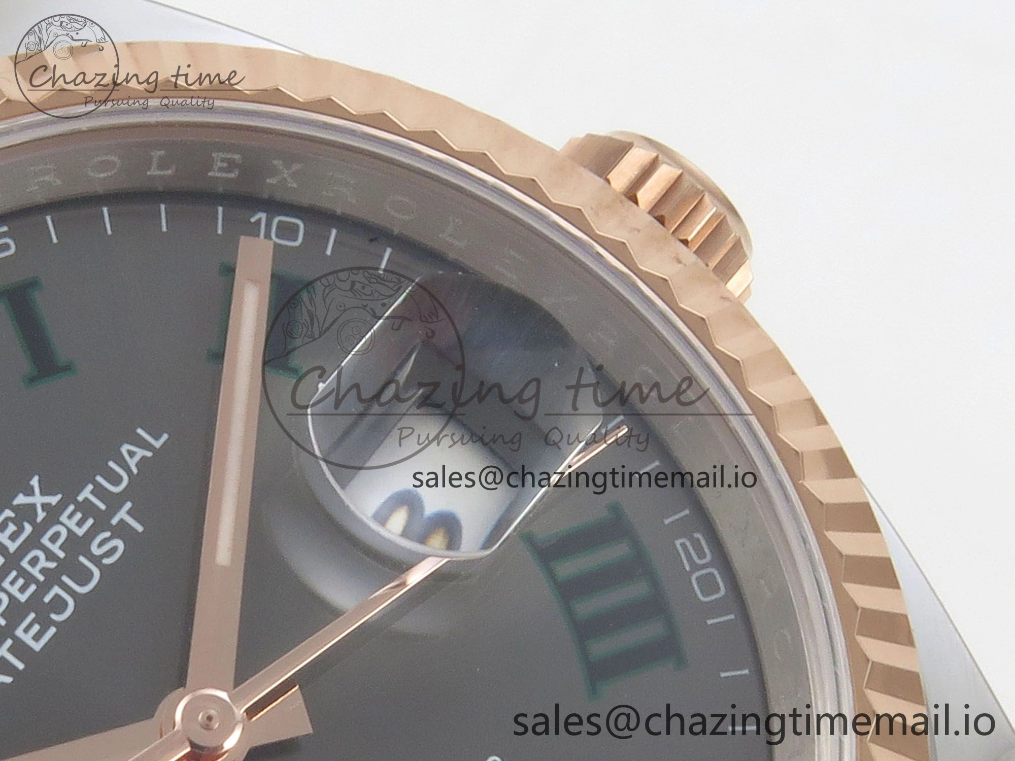 Vibrant DateJust 36 SS RG ARF 1:1 Best Edition 904L Steel Gray Dial Green Roman on Oyster Bracelet SH 73