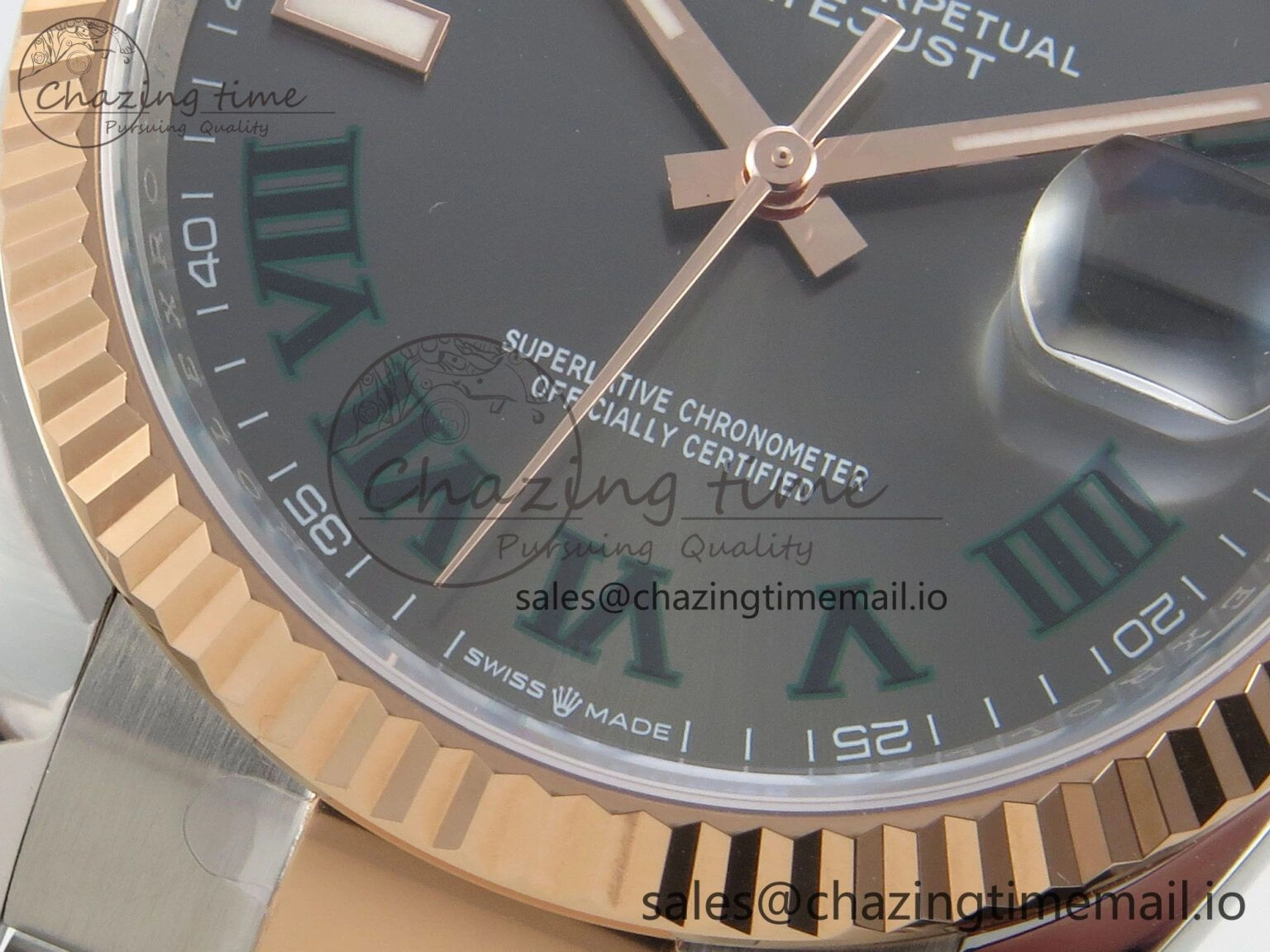 Vibrant DateJust 36 SS RG ARF 1:1 Best Edition 904L Steel Gray Dial Green Roman on Oyster Bracelet SH 73