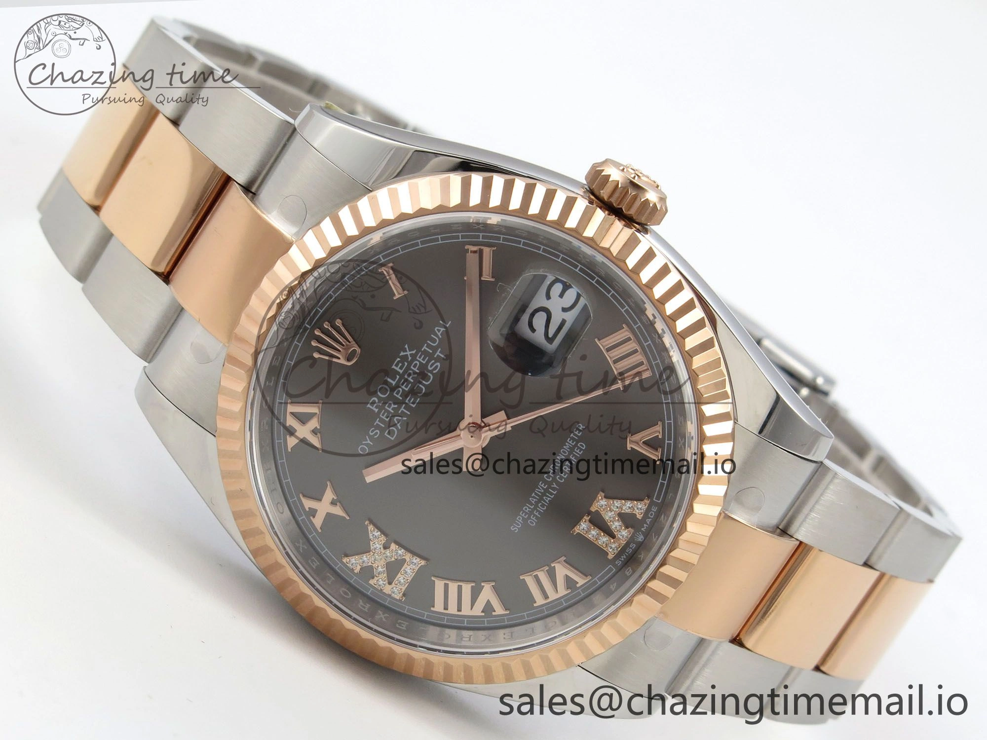 DateJust 36 SS RG ARF 1:1 Best Edition 904L Steel Gray Dial RG Roman on Oyster Bracelet SH Packable 65