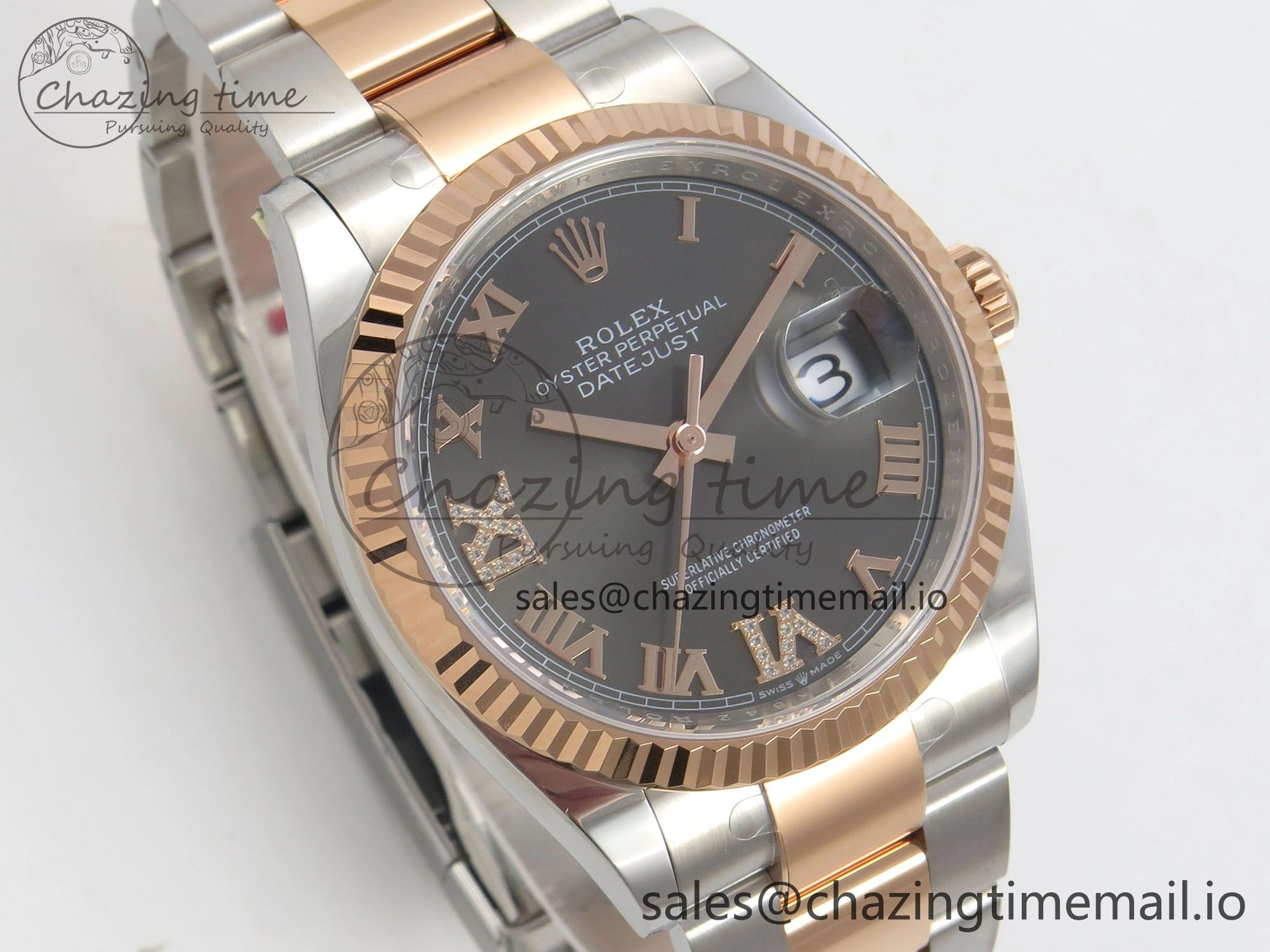 DateJust 36 SS RG ARF 1:1 Best Edition 904L Steel Gray Dial RG Roman on Oyster Bracelet SH Packable 65