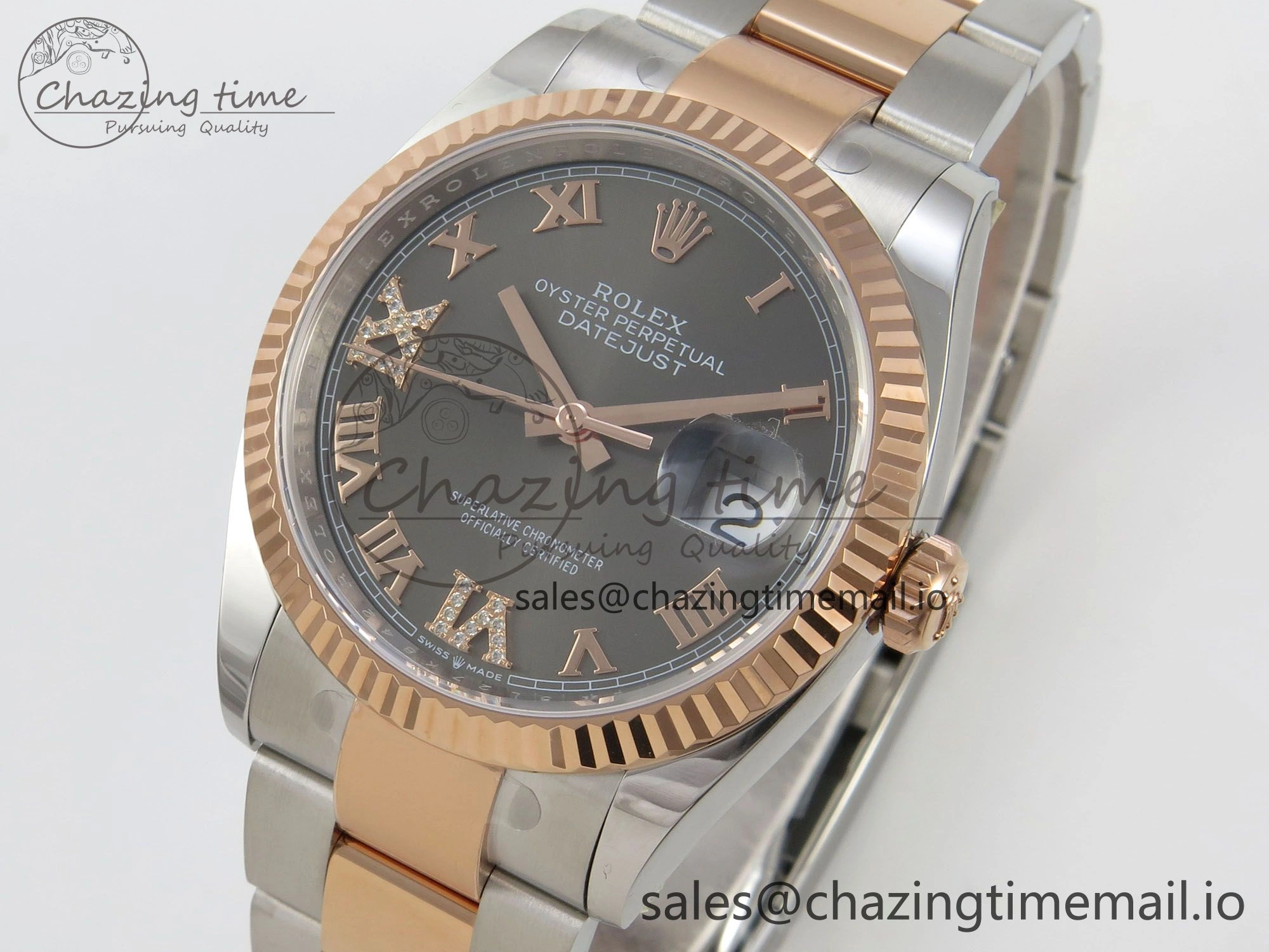 DateJust 36 SS RG ARF 1:1 Best Edition 904L Steel Gray Dial RG Roman on Oyster Bracelet SH Packable 65