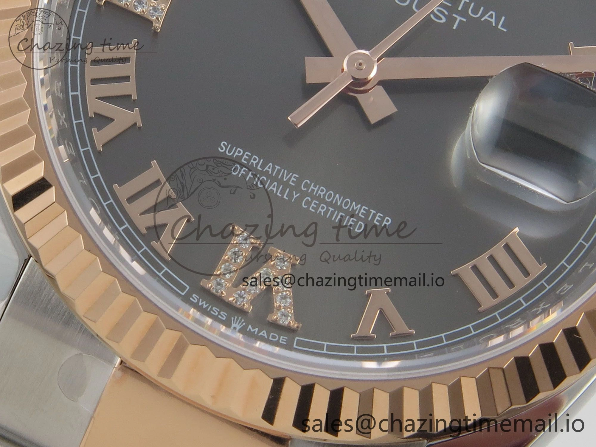 DateJust 36 SS RG ARF 1:1 Best Edition 904L Steel Gray Dial RG Roman on Oyster Bracelet SH Packable 65