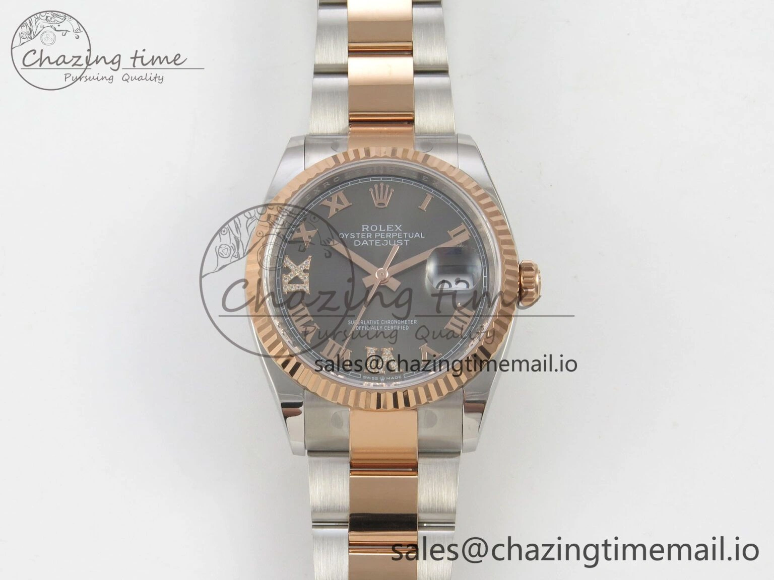 DateJust 36 SS RG ARF 1:1 Best Edition 904L Steel Gray Dial RG Roman on Oyster Bracelet SH Packable 65