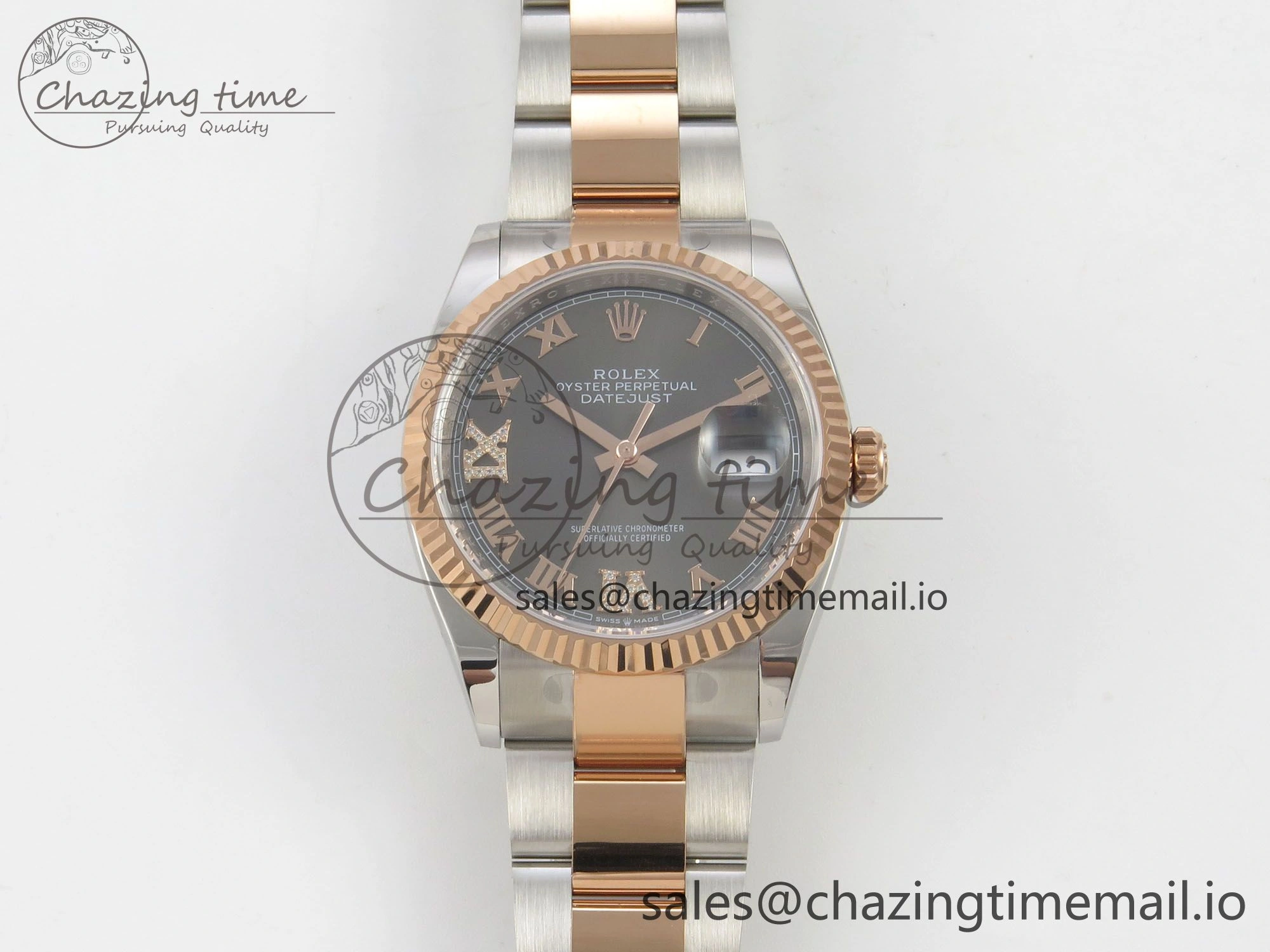 DateJust 36 SS RG ARF 1:1 Best Edition 904L Steel Gray Dial RG Roman on Oyster Bracelet SH Packable 65