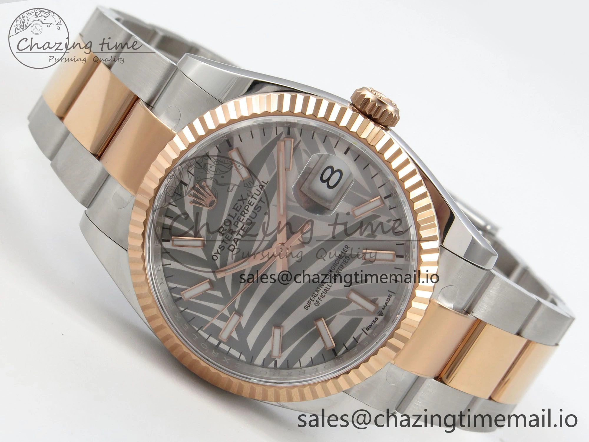 DateJust 36 SS RG ARF 1:1 Best Edition 904L Steel Gray Leaf Stick Dial on Oyster Bracelet SH Contemporary 83