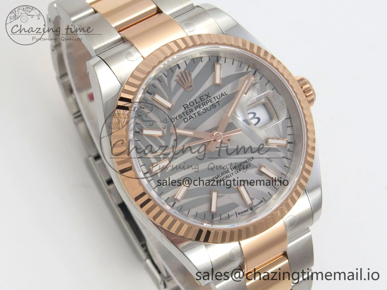 DateJust 36 SS RG ARF 1:1 Best Edition 904L Steel Gray Leaf Stick Dial on Oyster Bracelet SH Contemporary 83