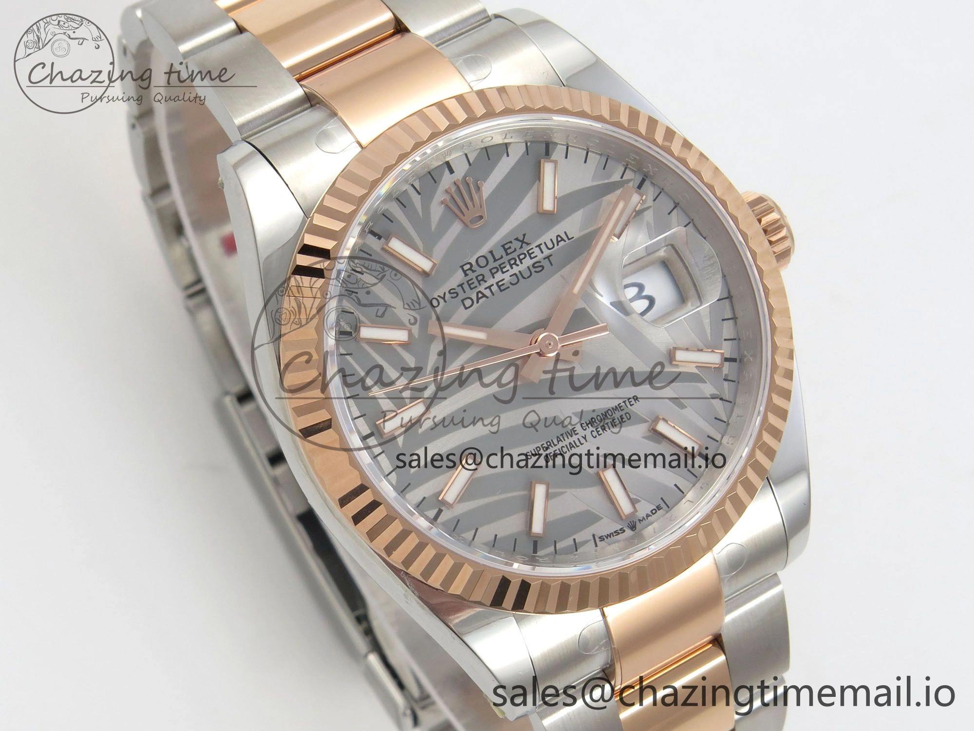 DateJust 36 SS RG ARF 1:1 Best Edition 904L Steel Gray Leaf Stick Dial on Oyster Bracelet SH Contemporary 83