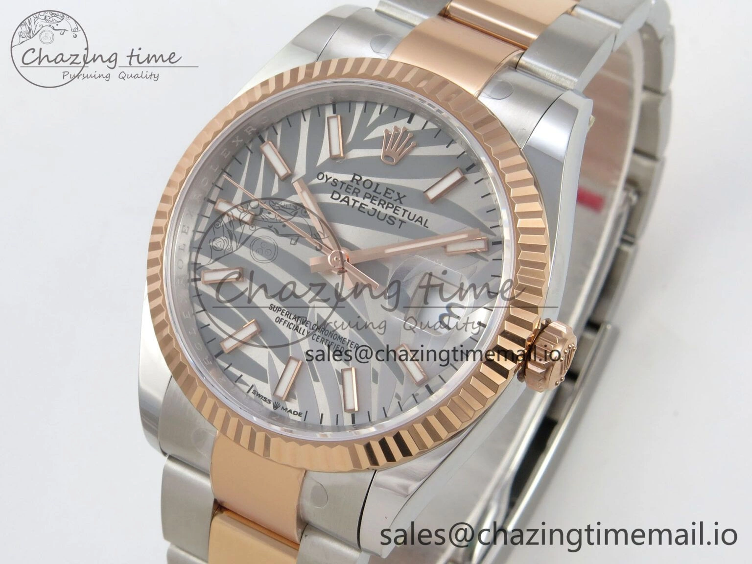 DateJust 36 SS RG ARF 1:1 Best Edition 904L Steel Gray Leaf Stick Dial on Oyster Bracelet SH Contemporary 83