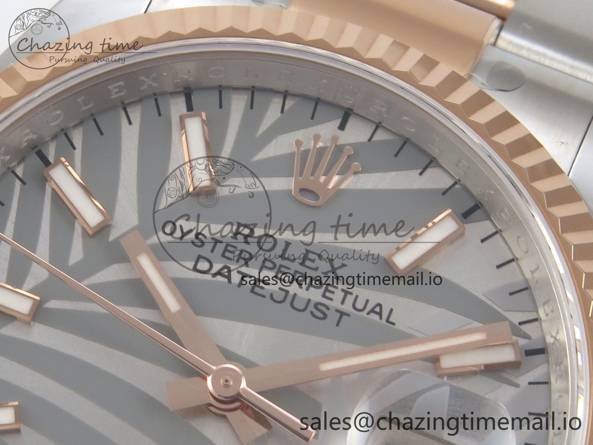 DateJust 36 SS RG ARF 1:1 Best Edition 904L Steel Gray Leaf Stick Dial on Oyster Bracelet SH Contemporary 83