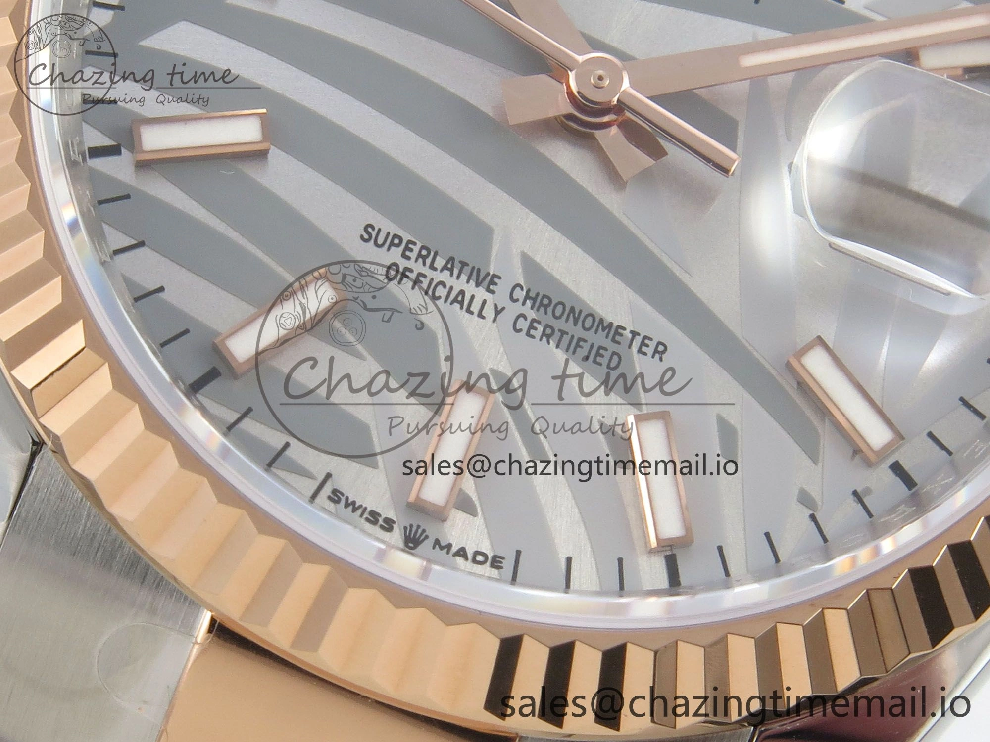 DateJust 36 SS RG ARF 1:1 Best Edition 904L Steel Gray Leaf Stick Dial on Oyster Bracelet SH Contemporary 83