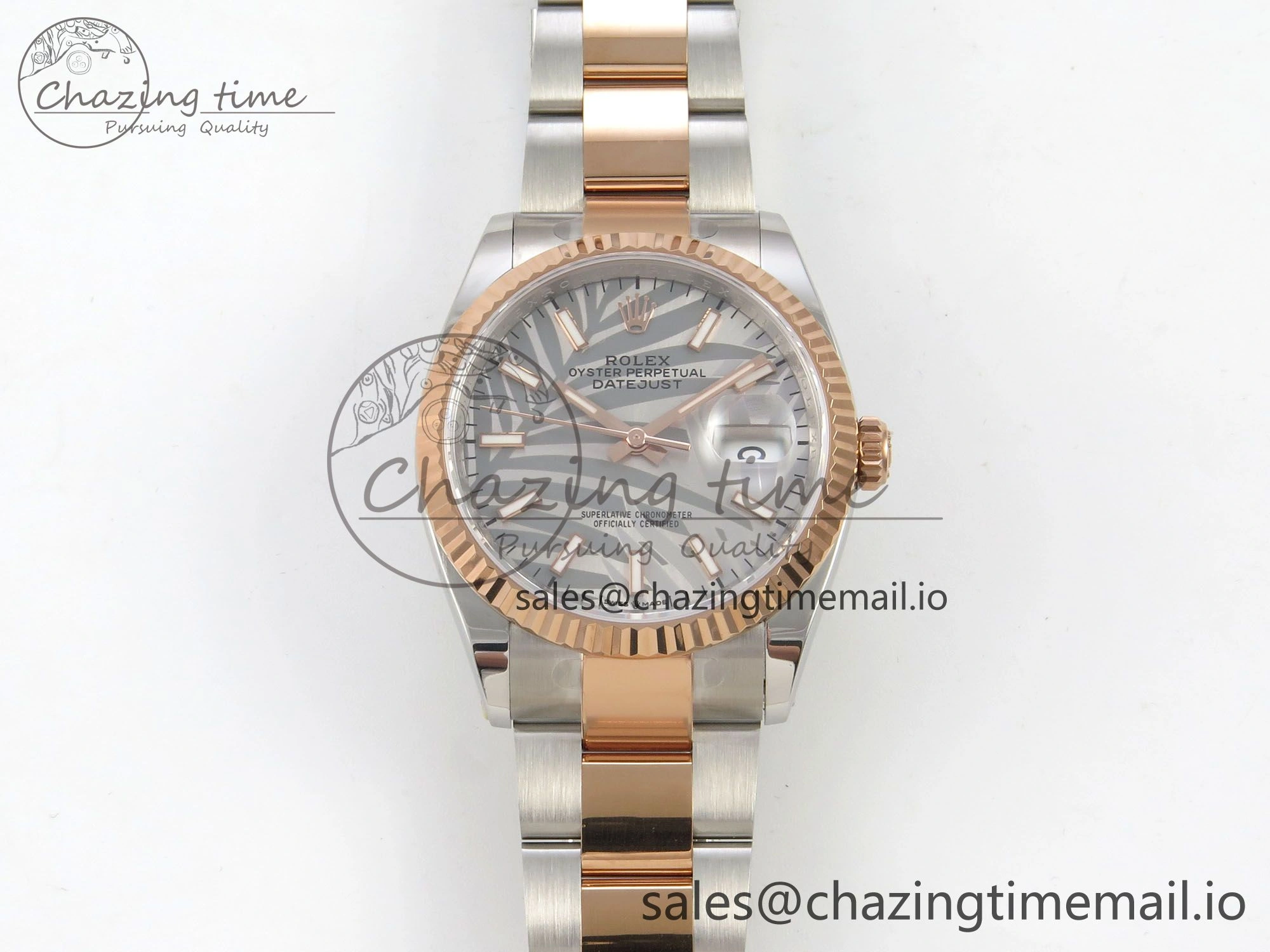 DateJust 36 SS RG ARF 1:1 Best Edition 904L Steel Gray Leaf Stick Dial on Oyster Bracelet SH Contemporary 83