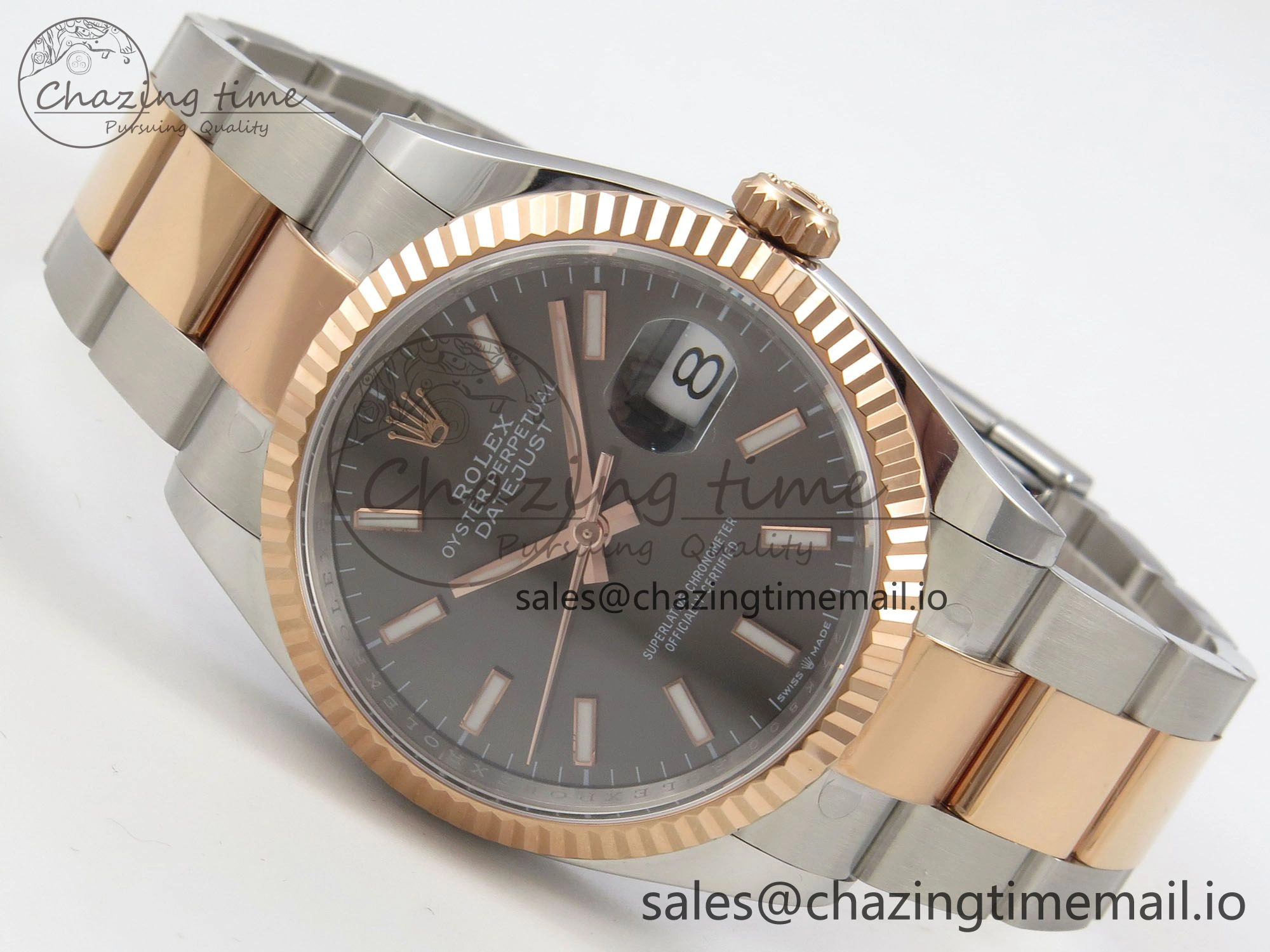 DateJust 36 SS RG ARF 1:1 Best Edition 904L Steel Gray Stick Dial on Oyster Bracelet SH SmoothTexture 90
