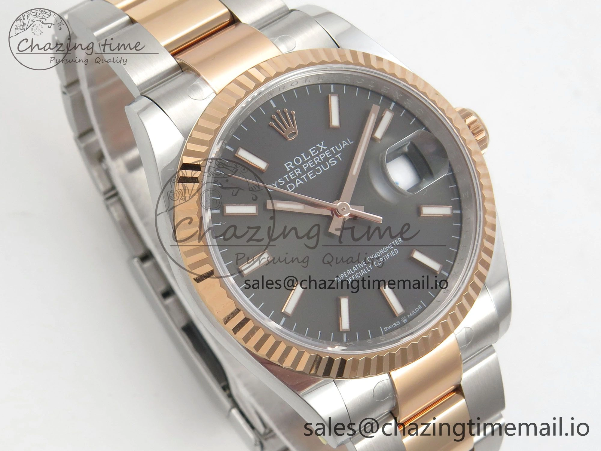 DateJust 36 SS RG ARF 1:1 Best Edition 904L Steel Gray Stick Dial on Oyster Bracelet SH SmoothTexture 90