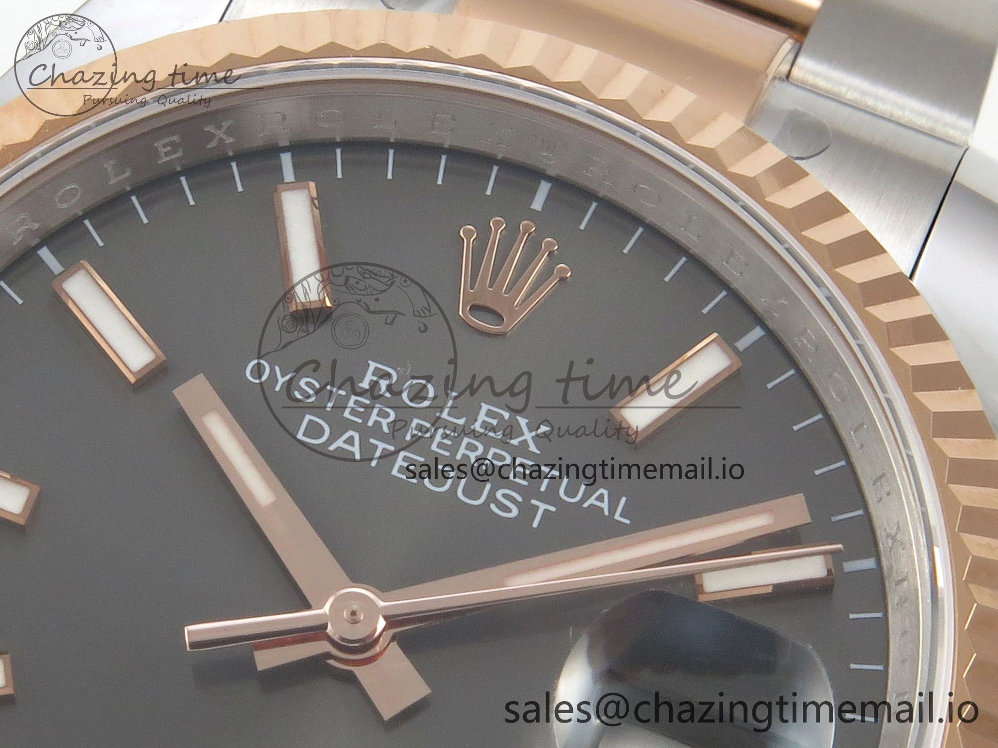 DateJust 36 SS RG ARF 1:1 Best Edition 904L Steel Gray Stick Dial on Oyster Bracelet SH SmoothTexture 90