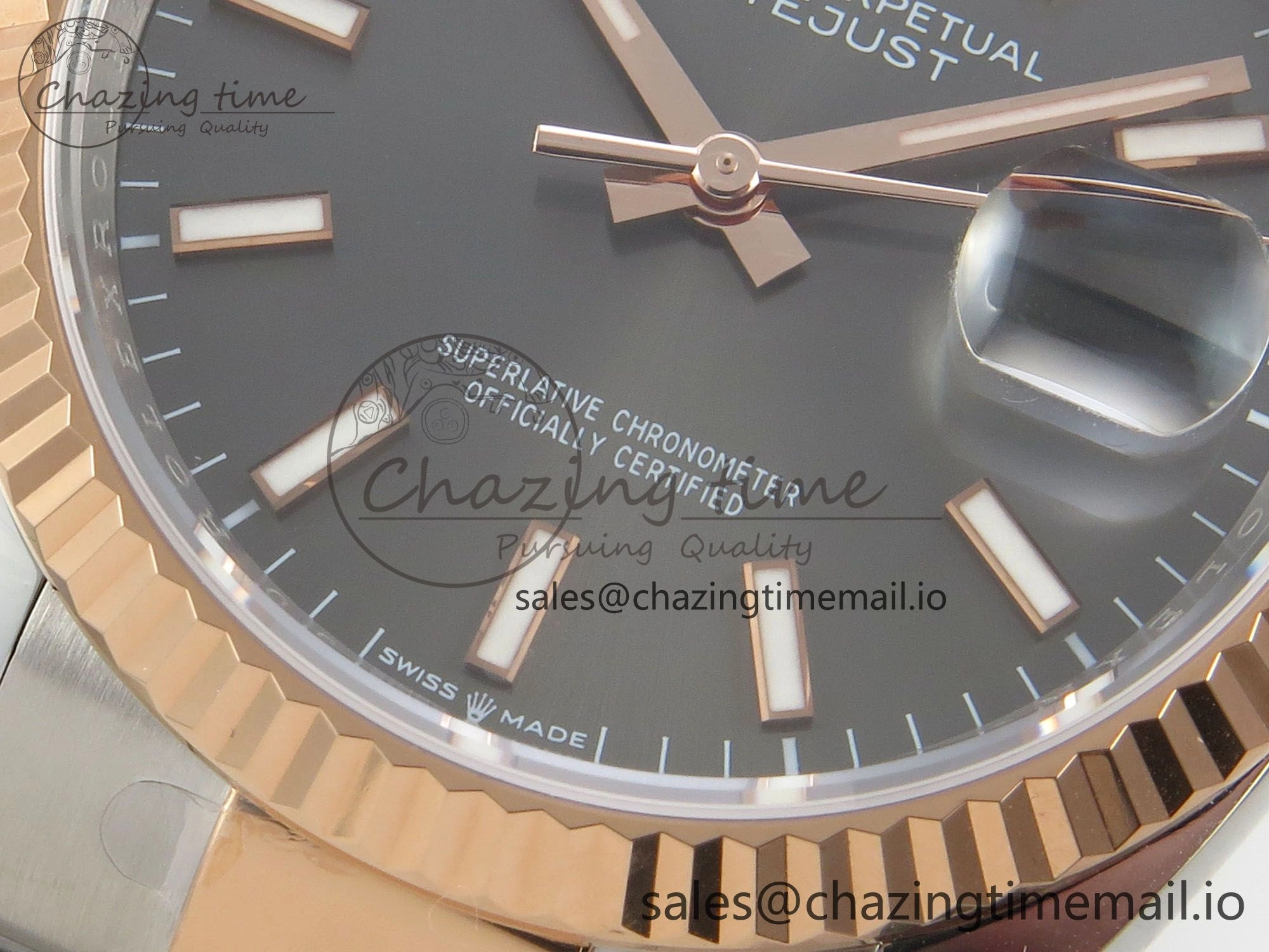 DateJust 36 SS RG ARF 1:1 Best Edition 904L Steel Gray Stick Dial on Oyster Bracelet SH SmoothTexture 90