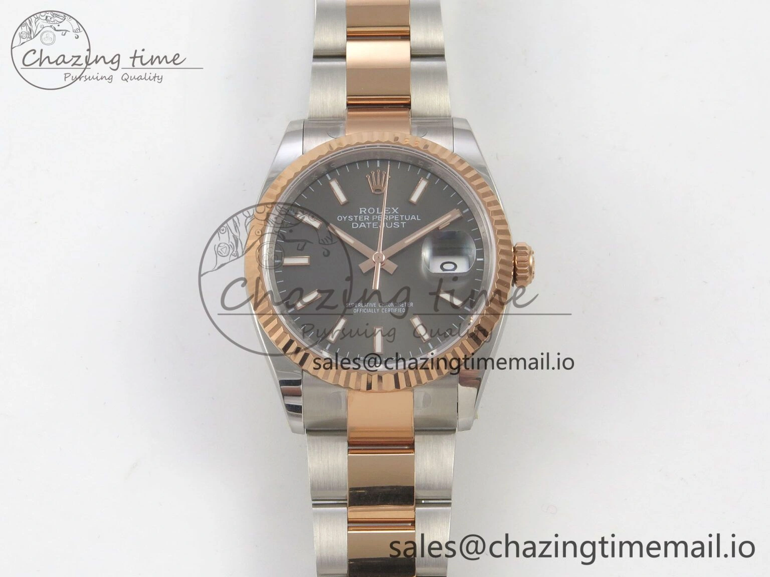 DateJust 36 SS RG ARF 1:1 Best Edition 904L Steel Gray Stick Dial on Oyster Bracelet SH SmoothTexture 90