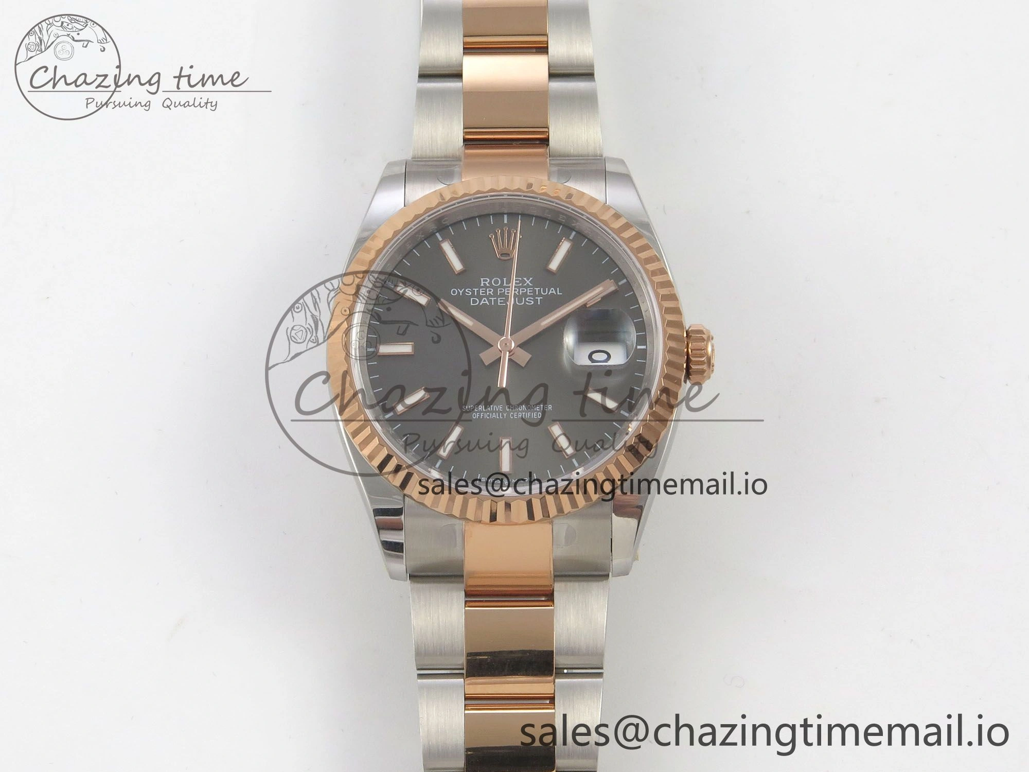 DateJust 36 SS RG ARF 1:1 Best Edition 904L Steel Gray Stick Dial on Oyster Bracelet SH SmoothTexture 90