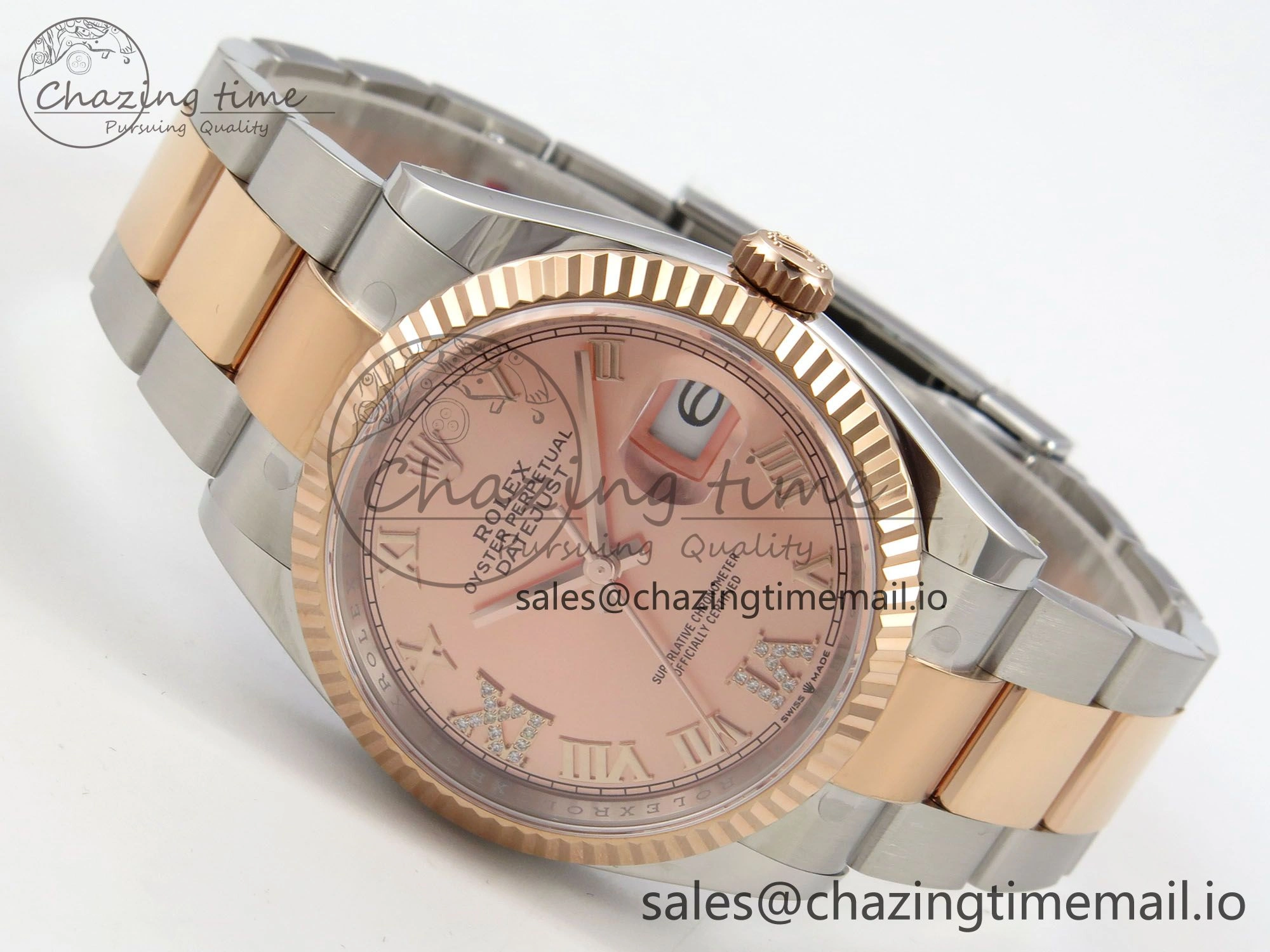 SunProtective DateJust 36 SS RG ARF 1:1 Best Edition 904L Steel RG Roman Dial on Oyster Bracelet SH 80