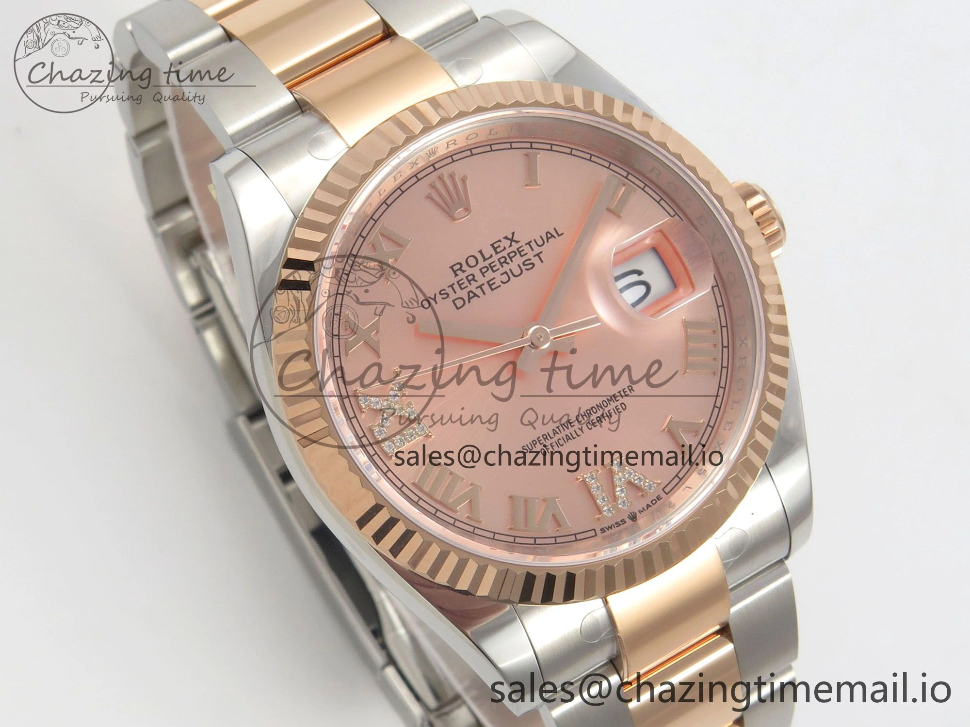 SunProtective DateJust 36 SS RG ARF 1:1 Best Edition 904L Steel RG Roman Dial on Oyster Bracelet SH 80