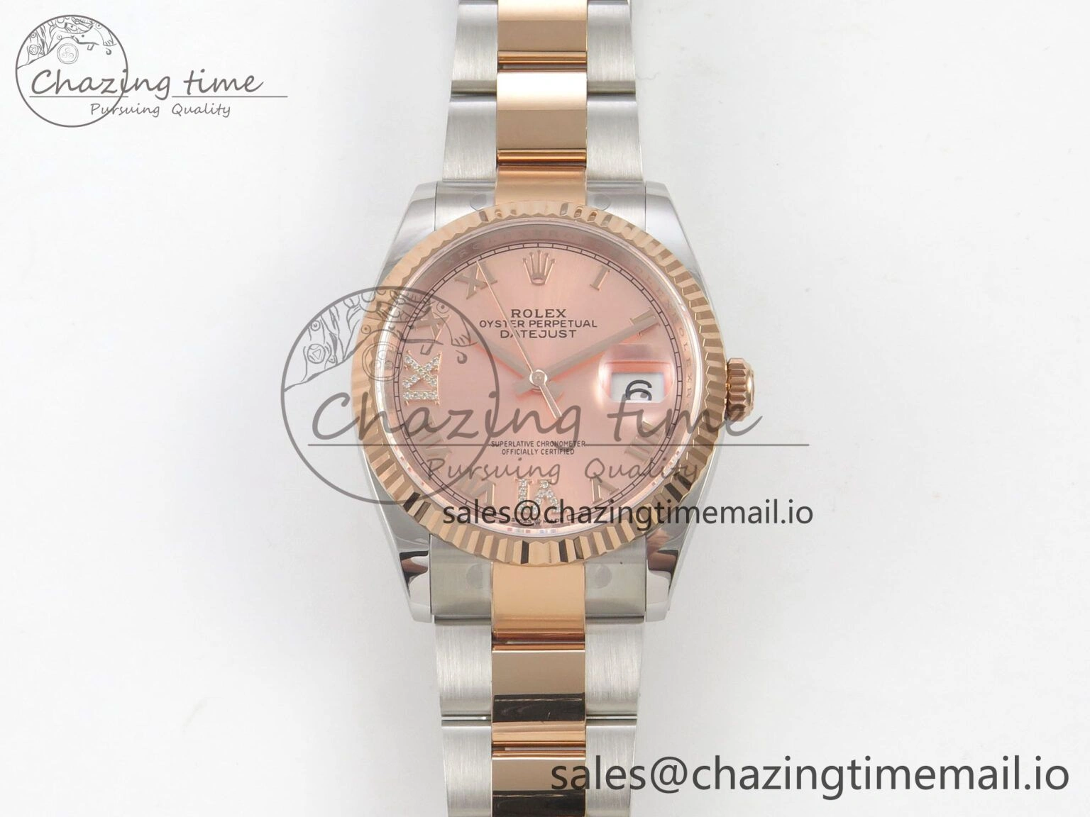 SunProtective DateJust 36 SS RG ARF 1:1 Best Edition 904L Steel RG Roman Dial on Oyster Bracelet SH 80
