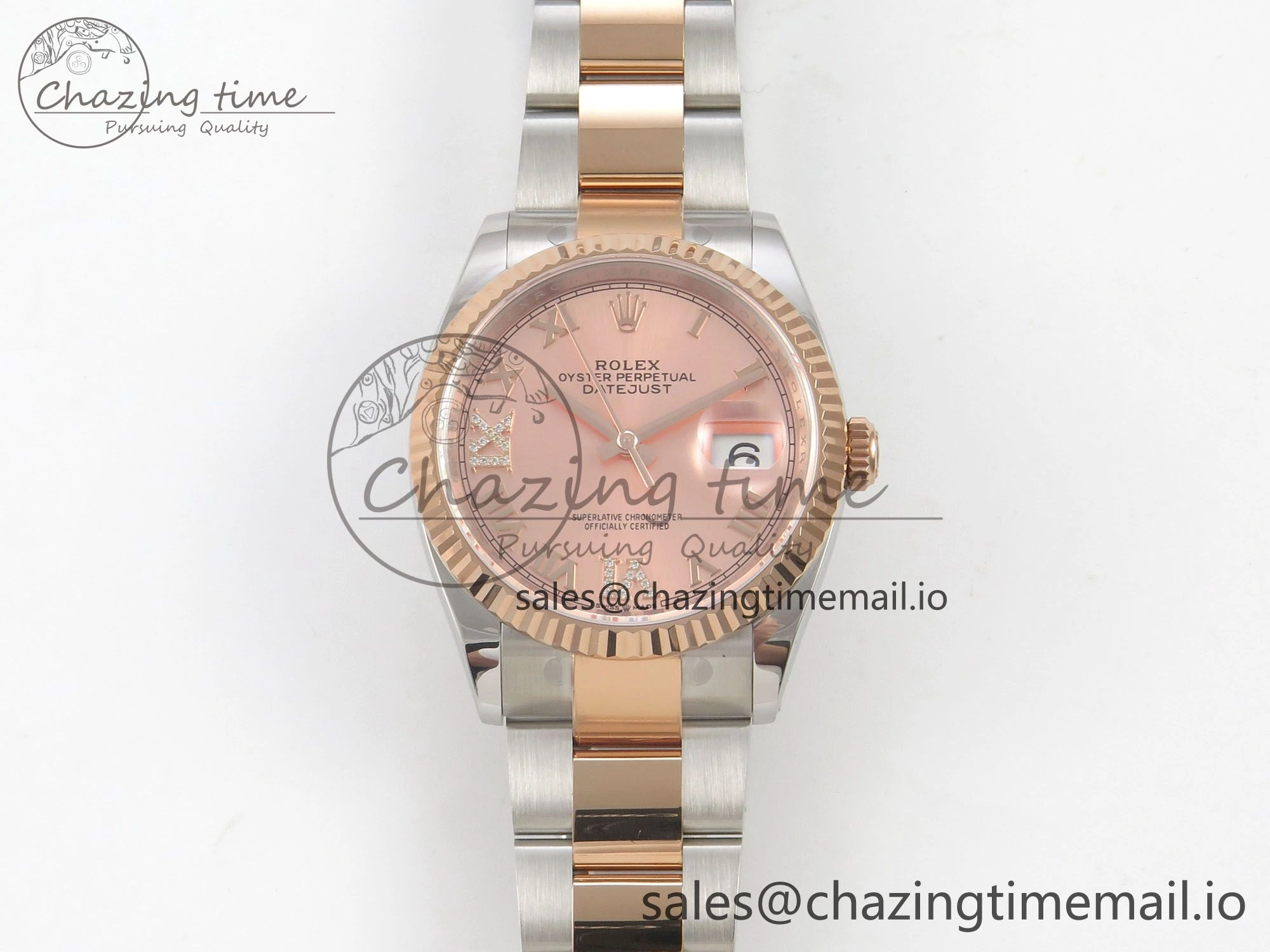 SunProtective DateJust 36 SS RG ARF 1:1 Best Edition 904L Steel RG Roman Dial on Oyster Bracelet SH 80