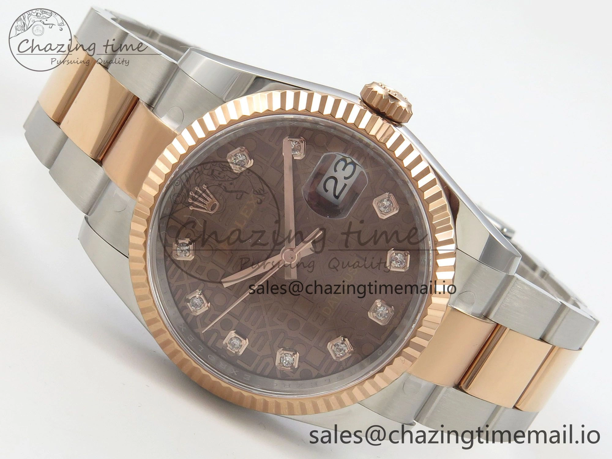 Affordable DateJust 36 SS RG ARF 1:1 Best Edition 904L Steel Rolxx Brown Diamonds Dial on Oyster Bracelet SH 75