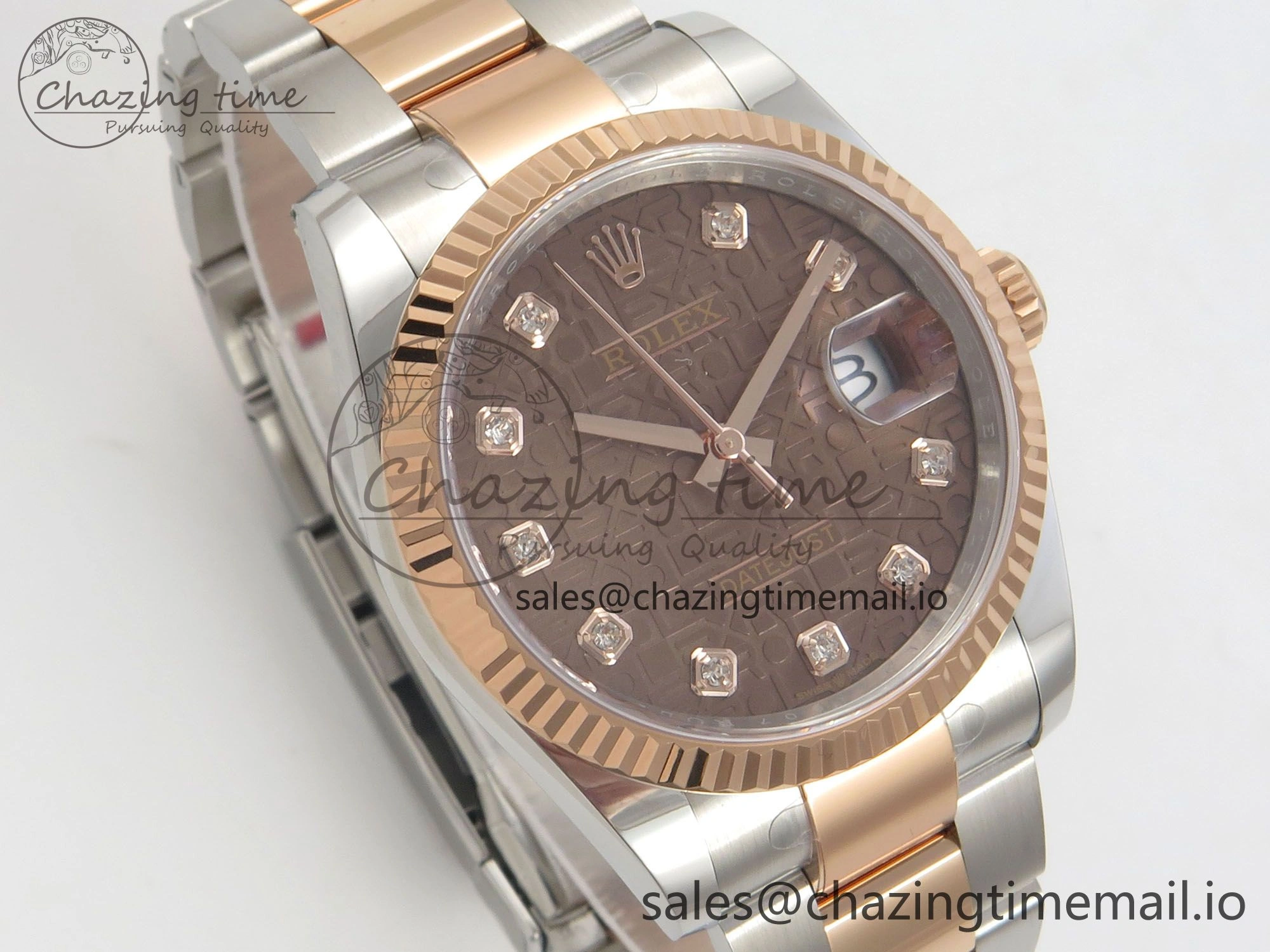Affordable DateJust 36 SS RG ARF 1:1 Best Edition 904L Steel Rolxx Brown Diamonds Dial on Oyster Bracelet SH 75