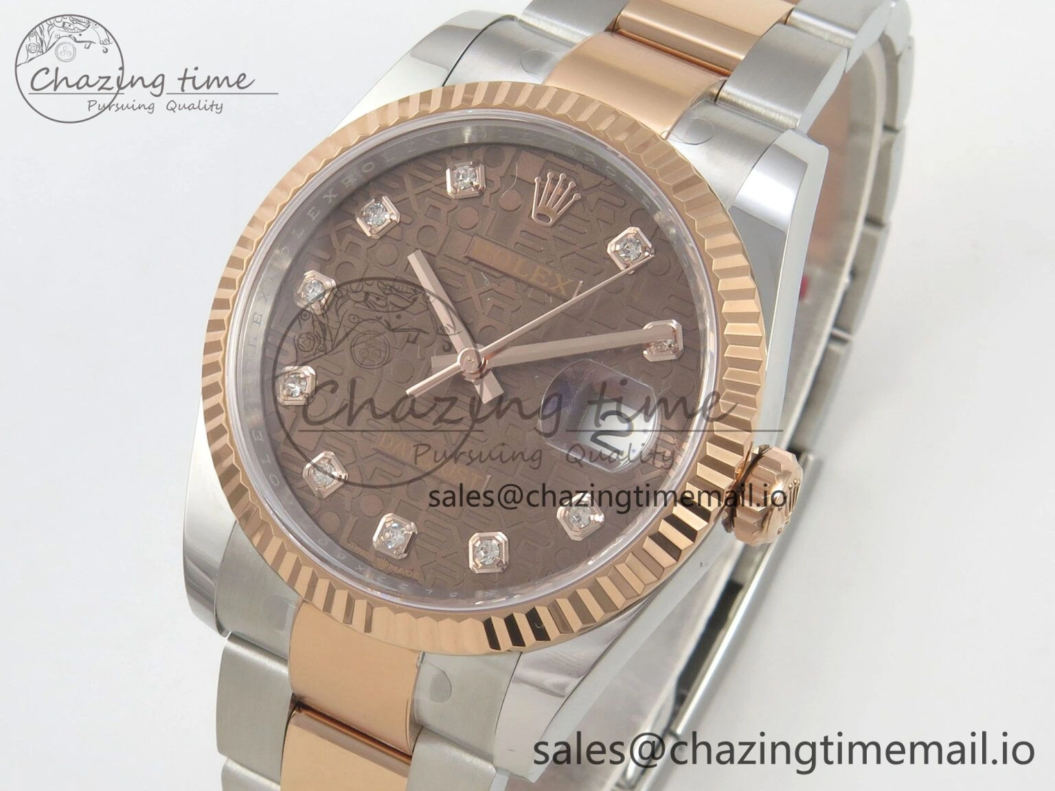 Affordable DateJust 36 SS RG ARF 1:1 Best Edition 904L Steel Rolxx Brown Diamonds Dial on Oyster Bracelet SH 75
