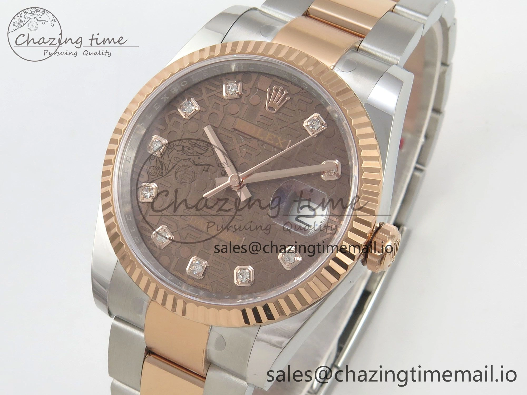 Affordable DateJust 36 SS RG ARF 1:1 Best Edition 904L Steel Rolxx Brown Diamonds Dial on Oyster Bracelet SH 75