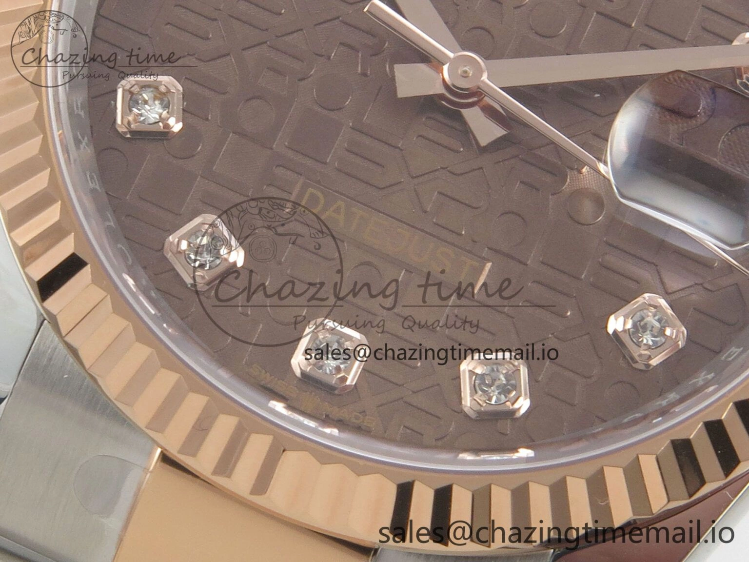 Affordable DateJust 36 SS RG ARF 1:1 Best Edition 904L Steel Rolxx Brown Diamonds Dial on Oyster Bracelet SH 75