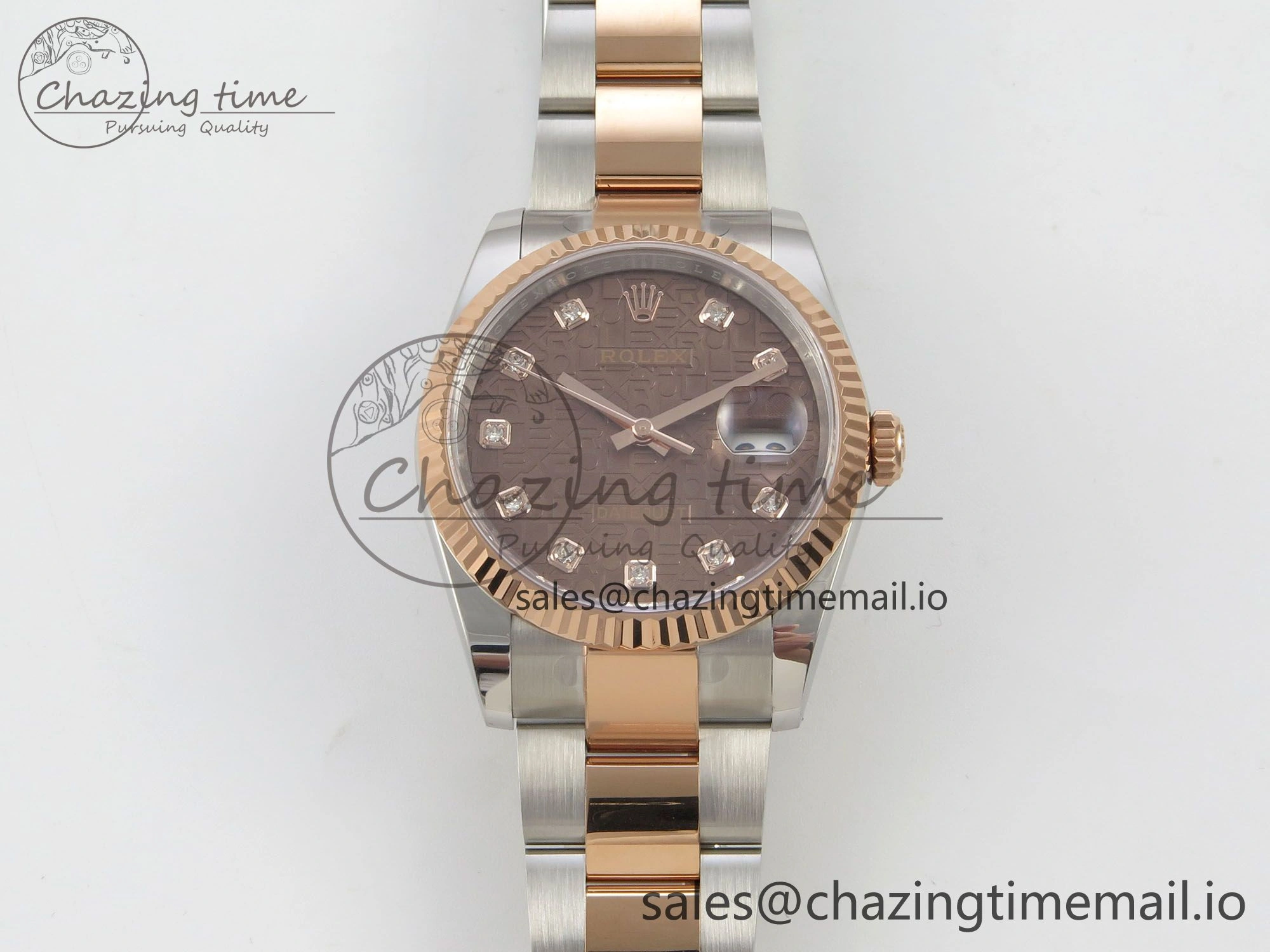 Affordable DateJust 36 SS RG ARF 1:1 Best Edition 904L Steel Rolxx Brown Diamonds Dial on Oyster Bracelet SH 75