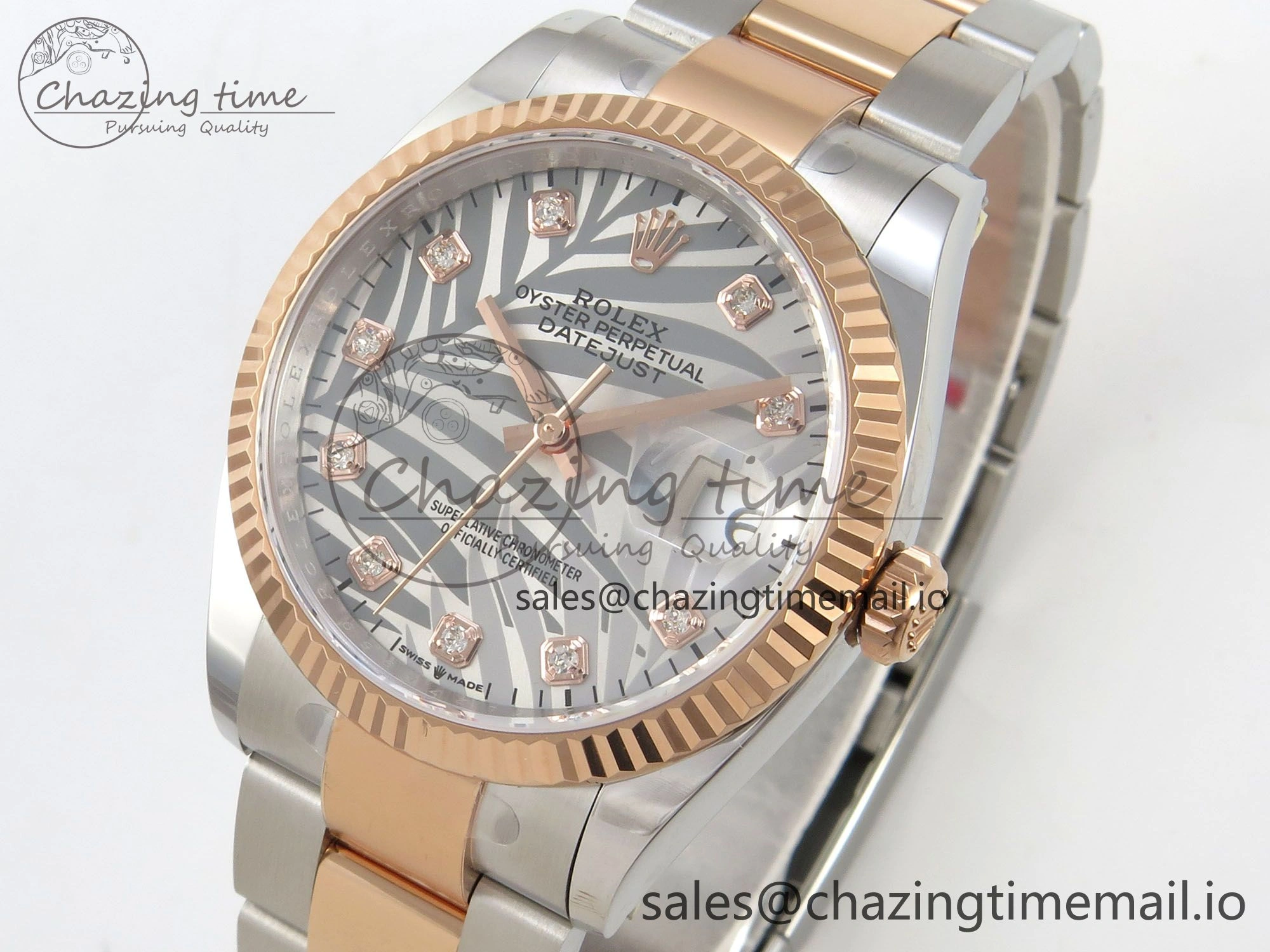 Durable DateJust 36 SS RG ARF 1:1 Best Edition 904L Steel Silver Leaf Diamonds Dial on Oyster Bracelet SH 68