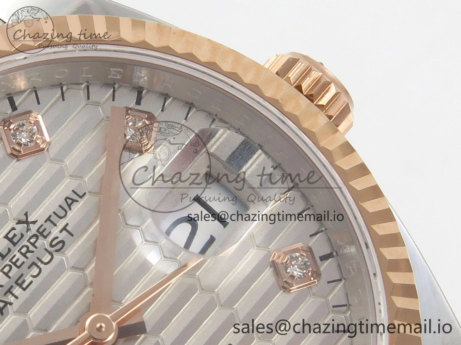 EyeCatching DateJust 36 SS RG ARF 1:1 Best Edition 904L Steel Silver Textured Diamonds Dial on Oyster Bracelet SH 59