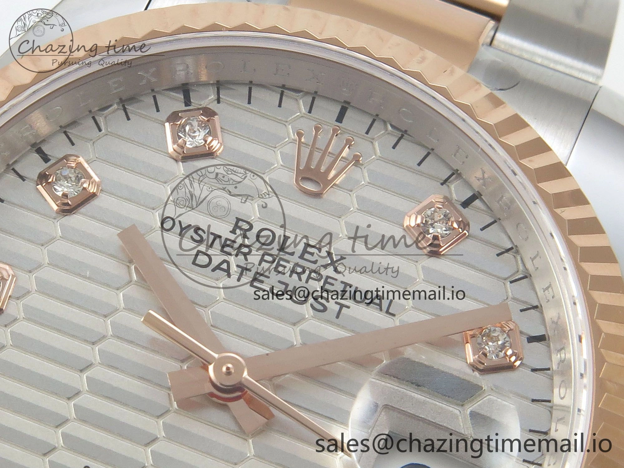 EyeCatching DateJust 36 SS RG ARF 1:1 Best Edition 904L Steel Silver Textured Diamonds Dial on Oyster Bracelet SH 59