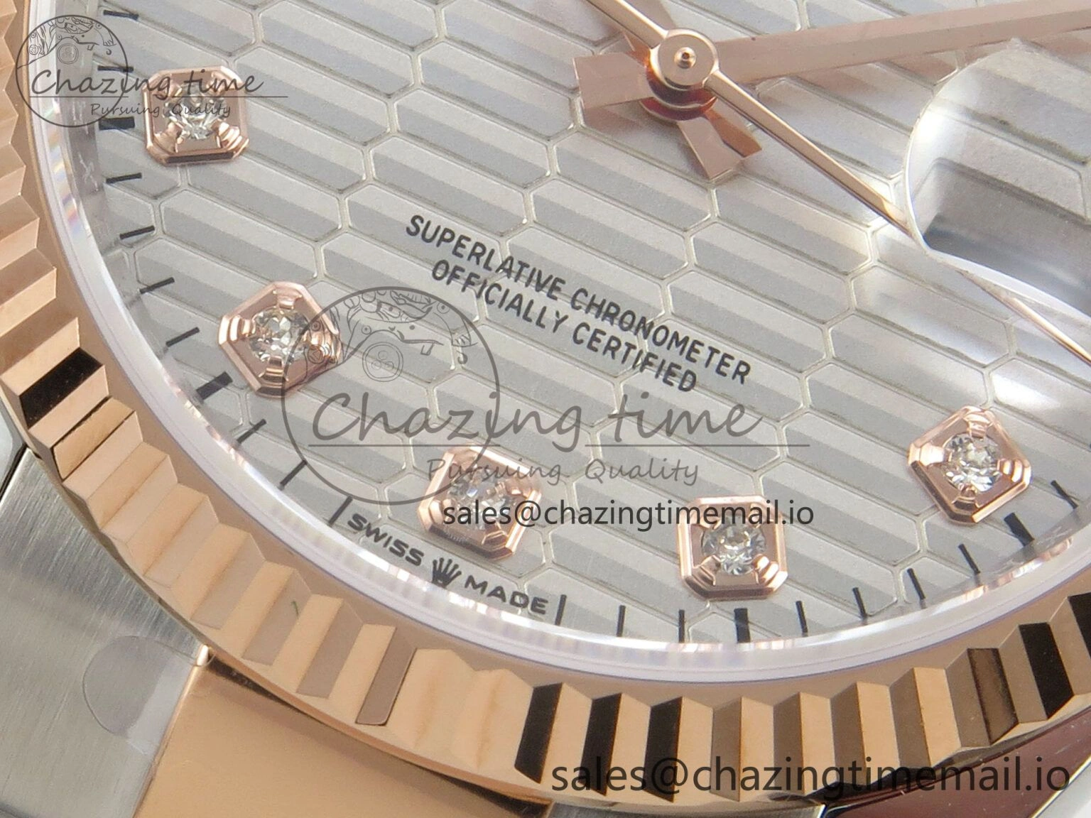 EyeCatching DateJust 36 SS RG ARF 1:1 Best Edition 904L Steel Silver Textured Diamonds Dial on Oyster Bracelet SH 59